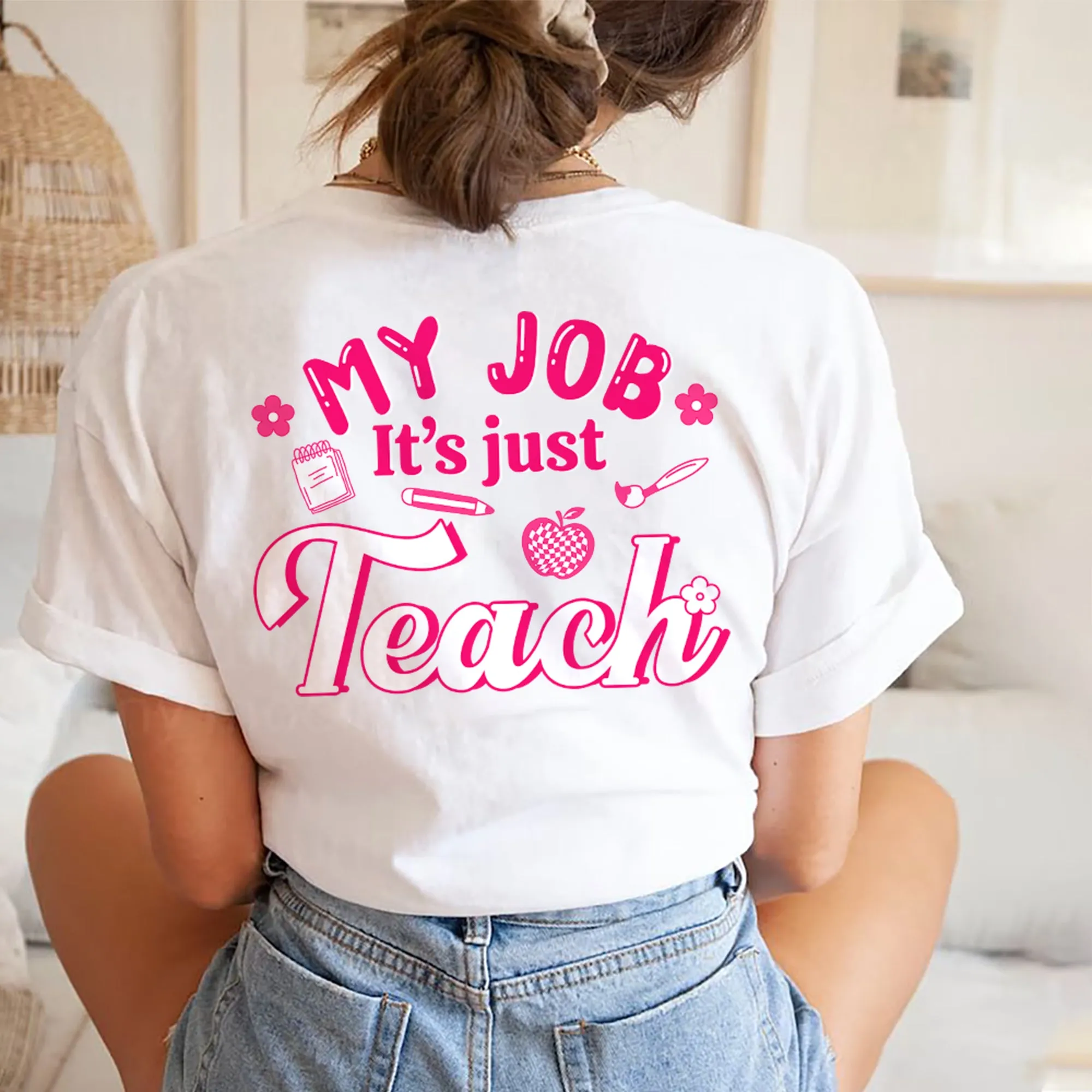 Sandjest Teacher Shirt, My Job It's Just Teach Shirt, My Job Is Teach Shirt, Retro Pink Teacher Shirt, Funny Teacher Shirt, Teacher Appreciation Gift