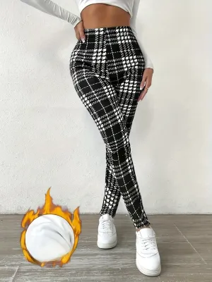 Sanne - Fleece-Gevoerde Geruite Leggings | Hoge Stretch en Stijlvol voor Herfst/Winter
