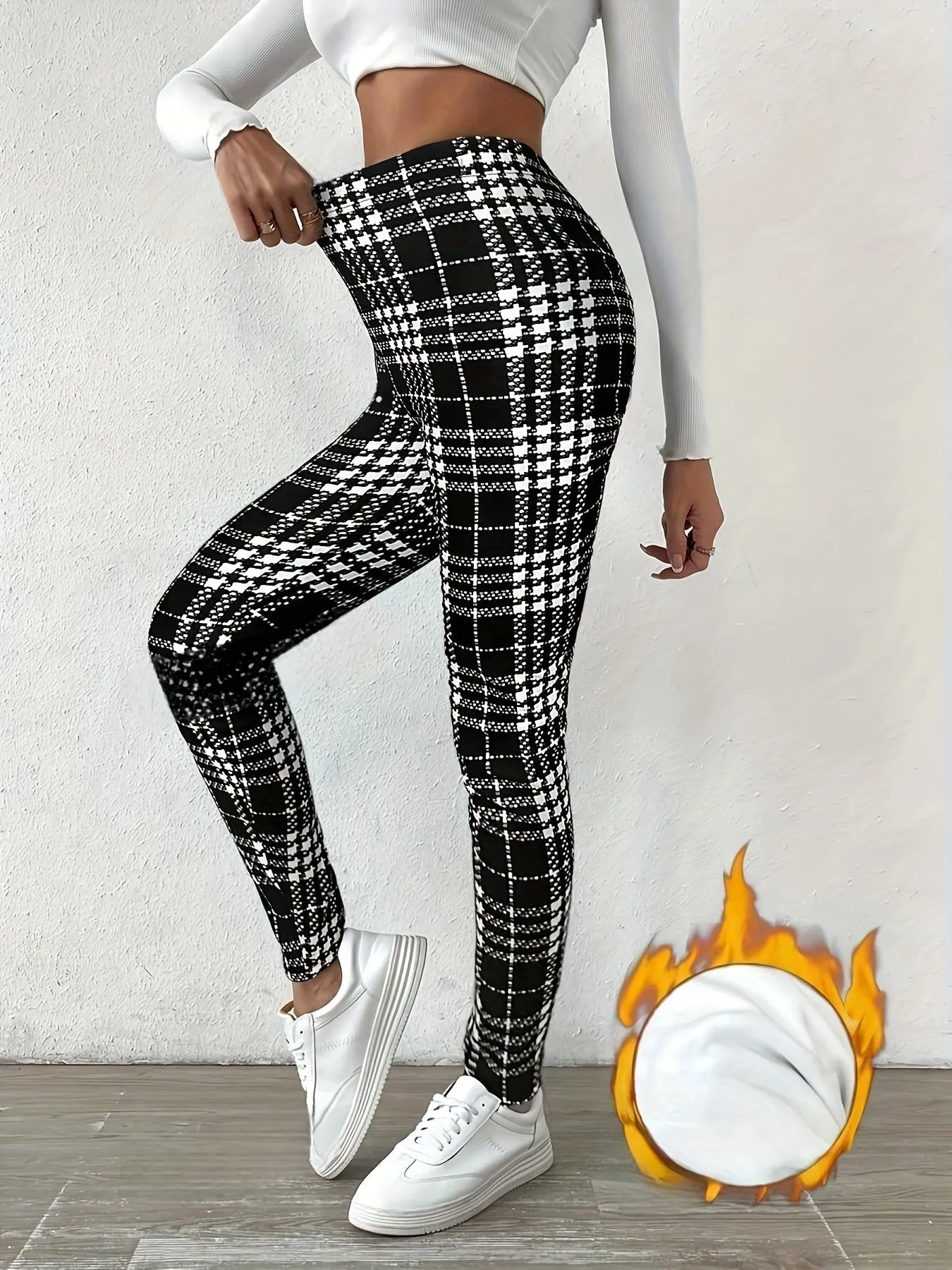 Sanne - Fleece-Gevoerde Geruite Leggings | Hoge Stretch en Stijlvol voor Herfst/Winter