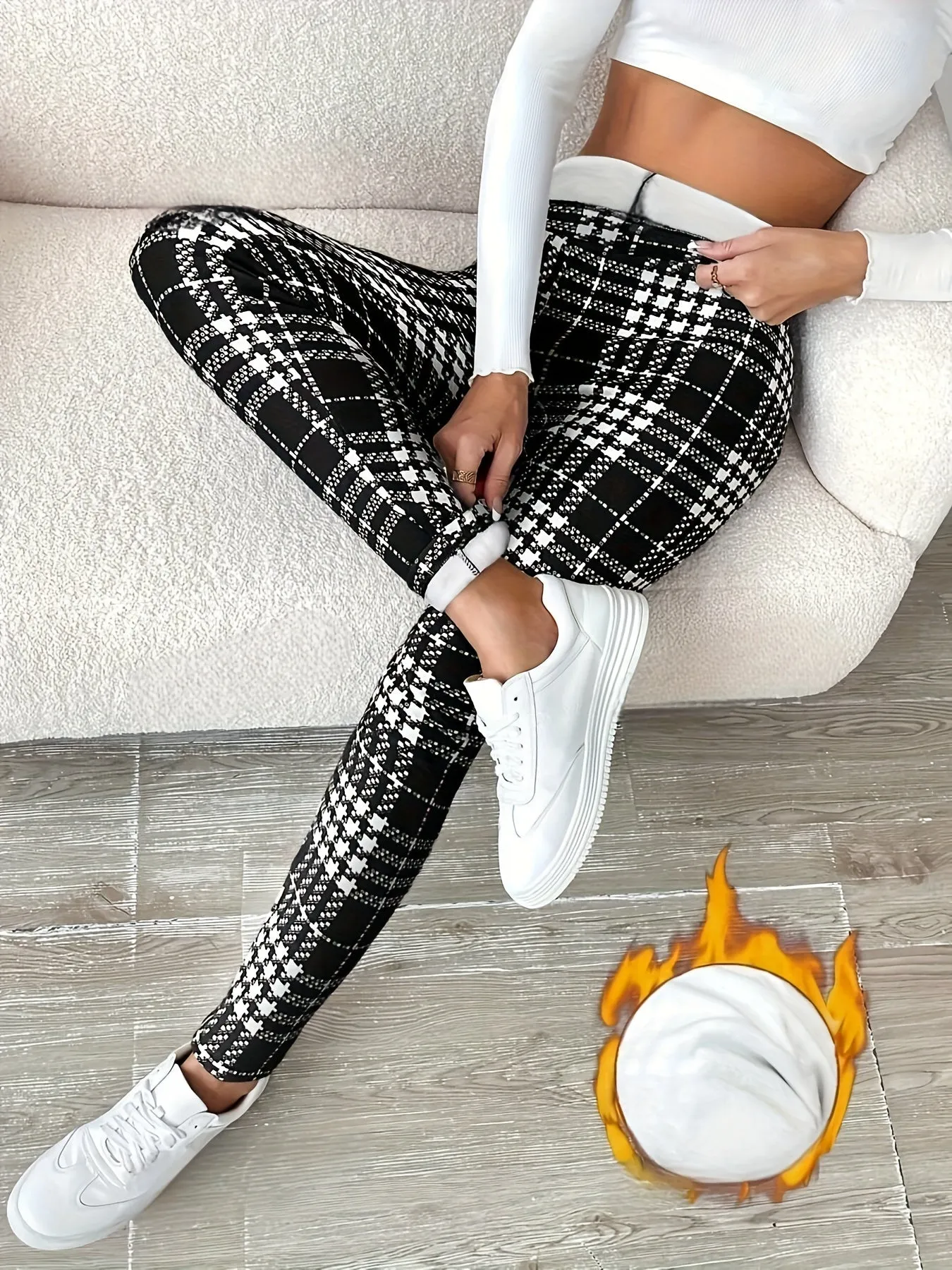 Sanne - Fleece-Gevoerde Geruite Leggings | Hoge Stretch en Stijlvol voor Herfst/Winter