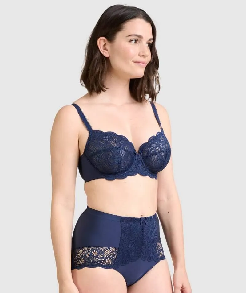 Sans Complexe Ariane Lace & Microfiber High Waist Brief - Marine Blue