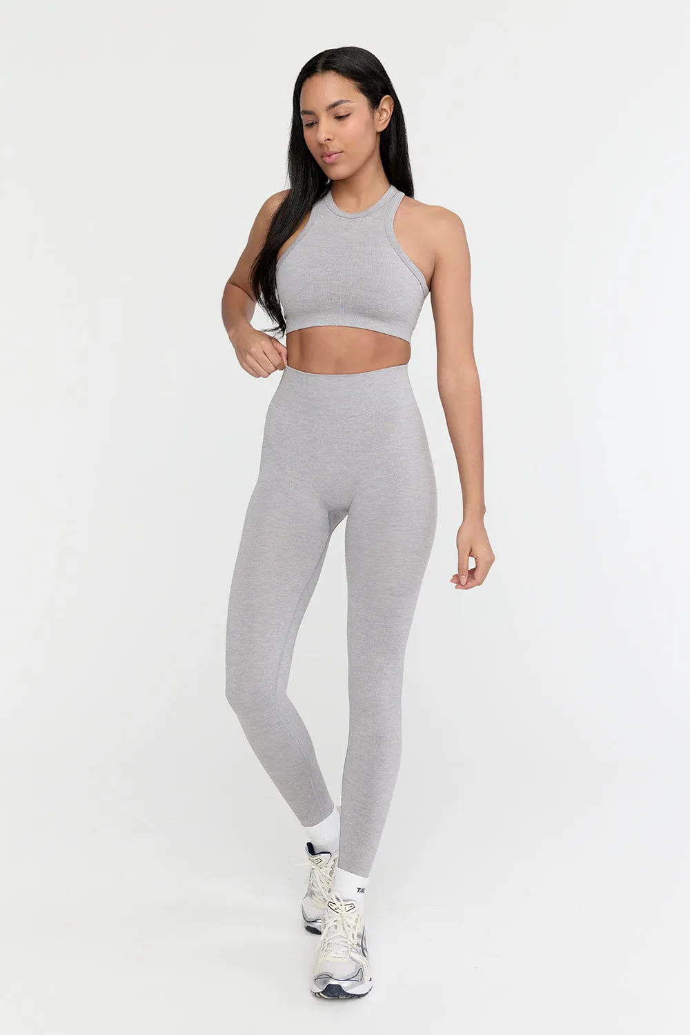 SCULPT SEAMLESS RIBBED HIGH WAISTED LEGGING - LIGHT GREY MARL