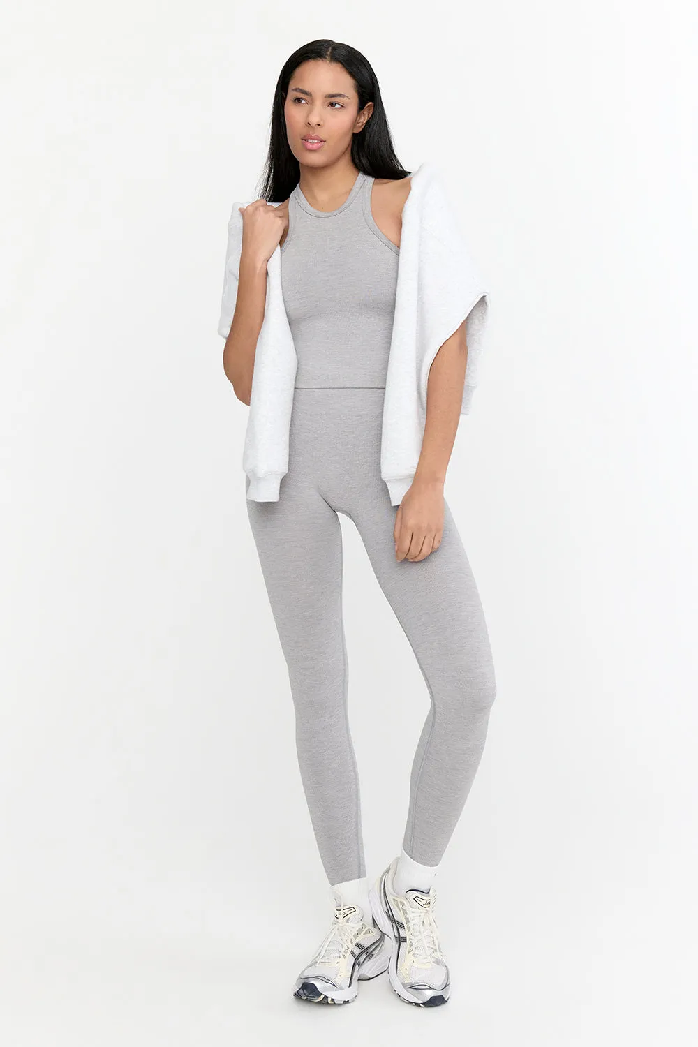 SCULPT SEAMLESS RIBBED HIGH WAISTED LEGGING - LIGHT GREY MARL