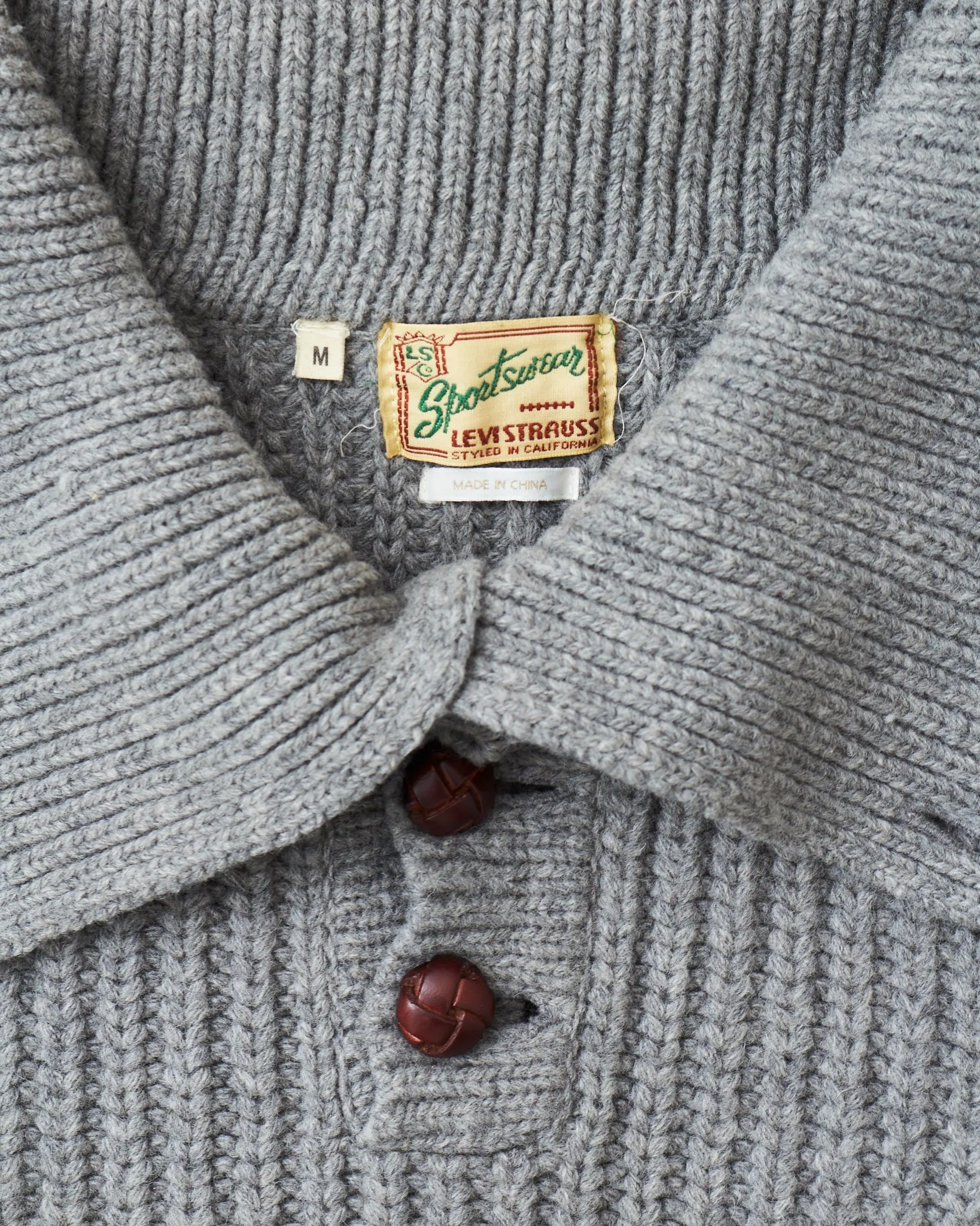Second Hand Levi's Vintage Clothing LVC Cable Knit Shawl Collar Sweater Size M