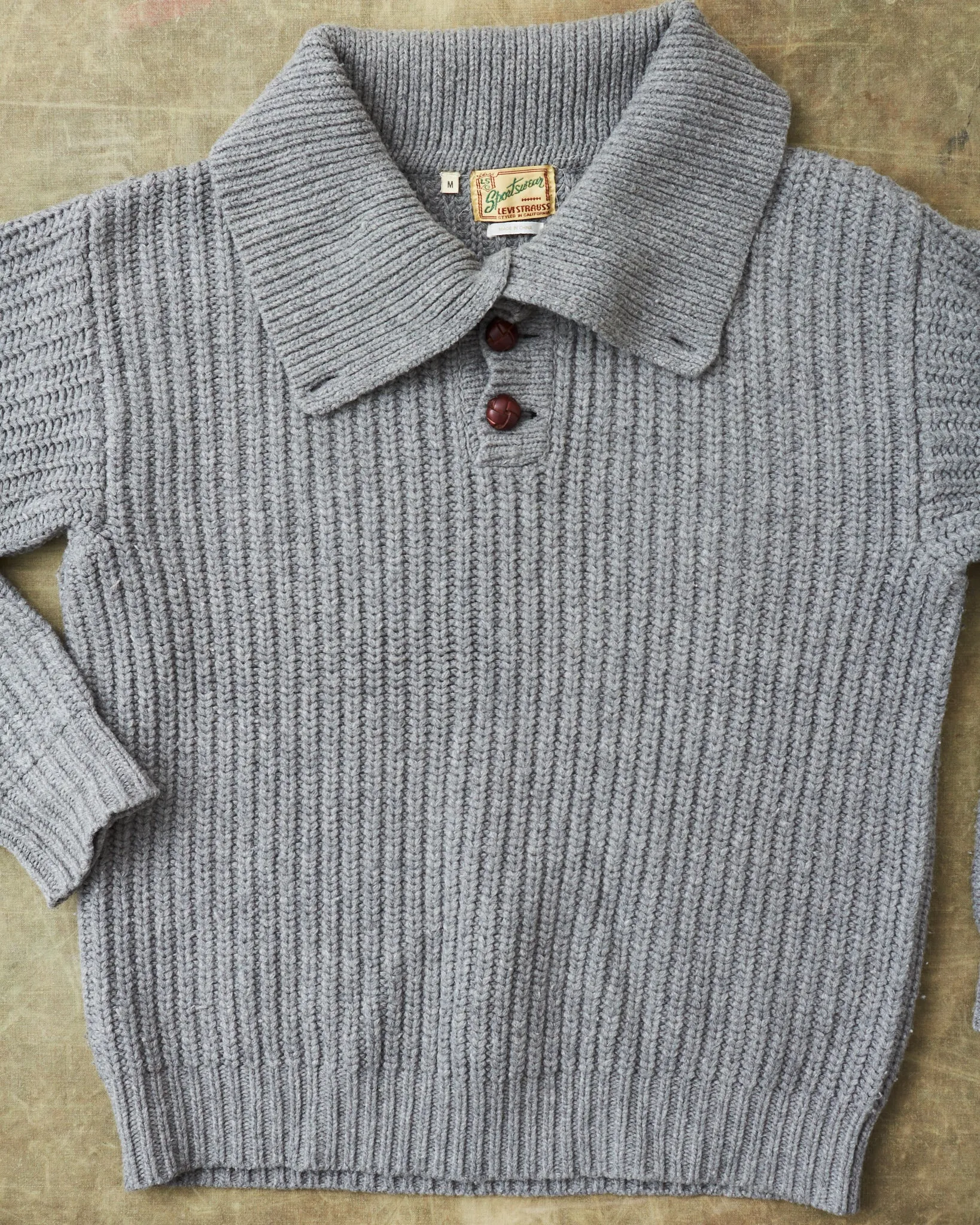 Second Hand Levi's Vintage Clothing LVC Cable Knit Shawl Collar Sweater Size M