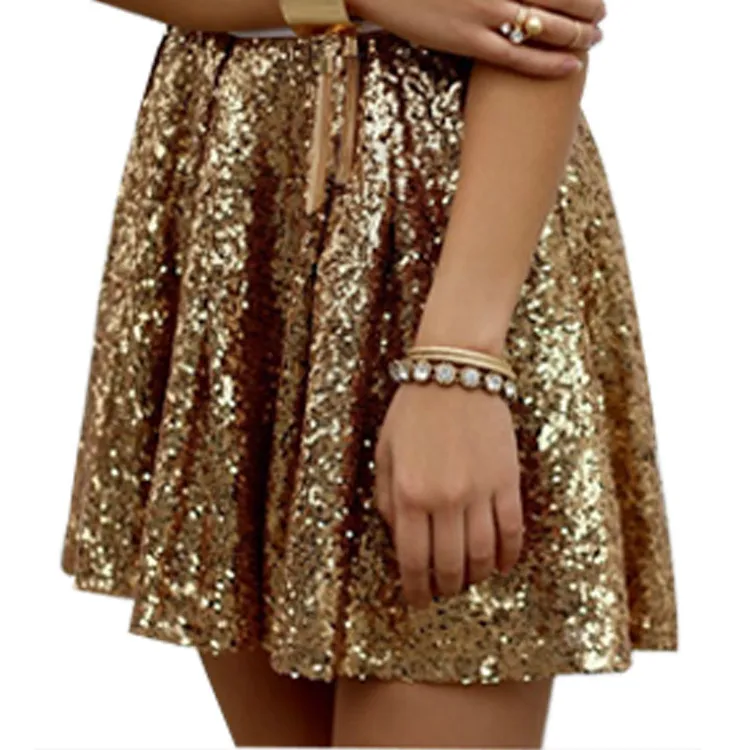 Sequin Mini Flare Skirt in Gold Glitter