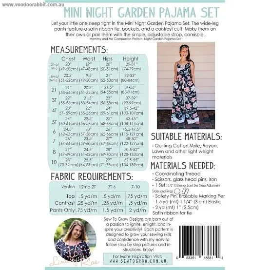 Sew To Grow Patterns - Mini The Night Garden PJ Set