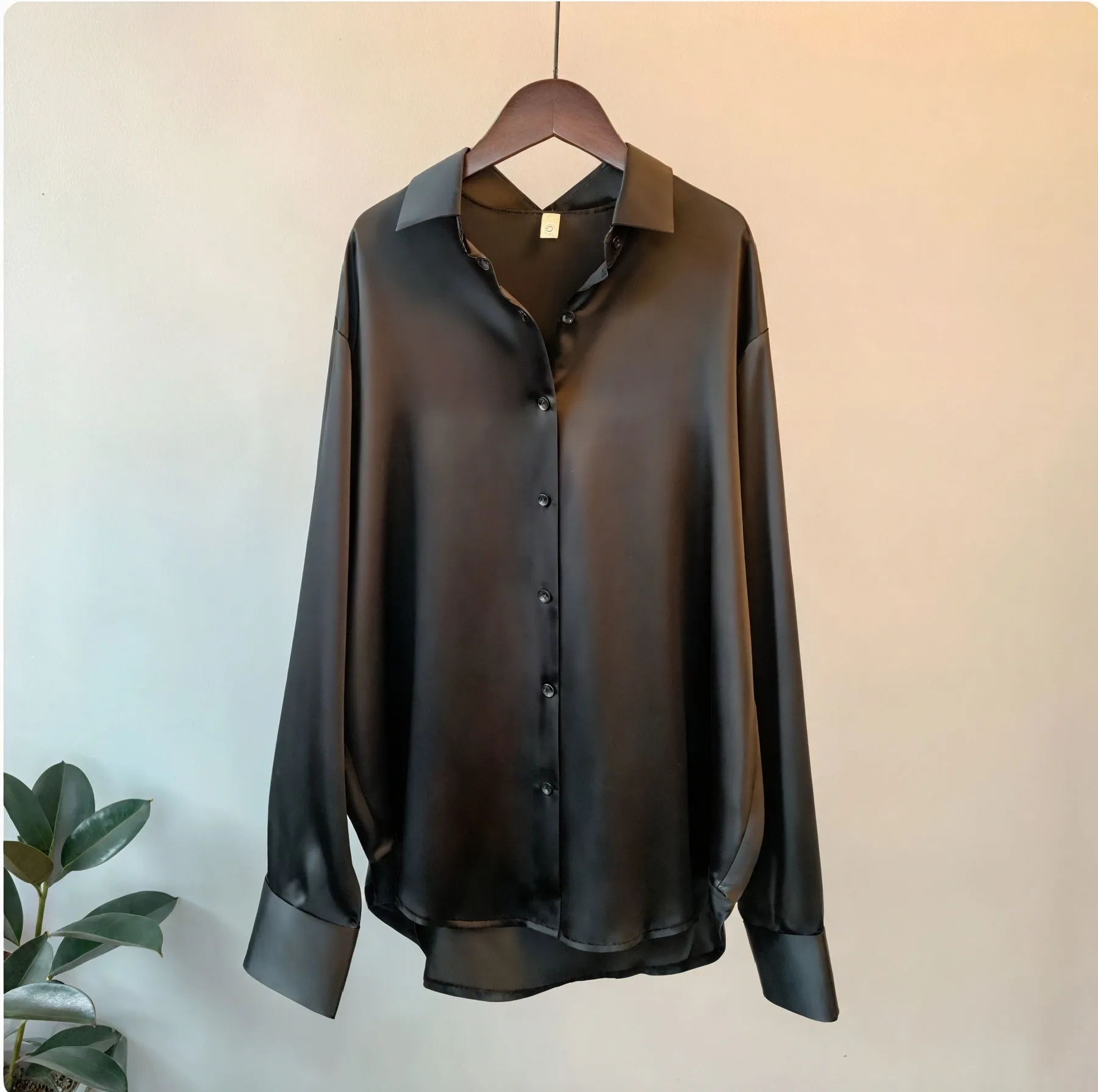 Silky Button-Down Top with Classic Collar