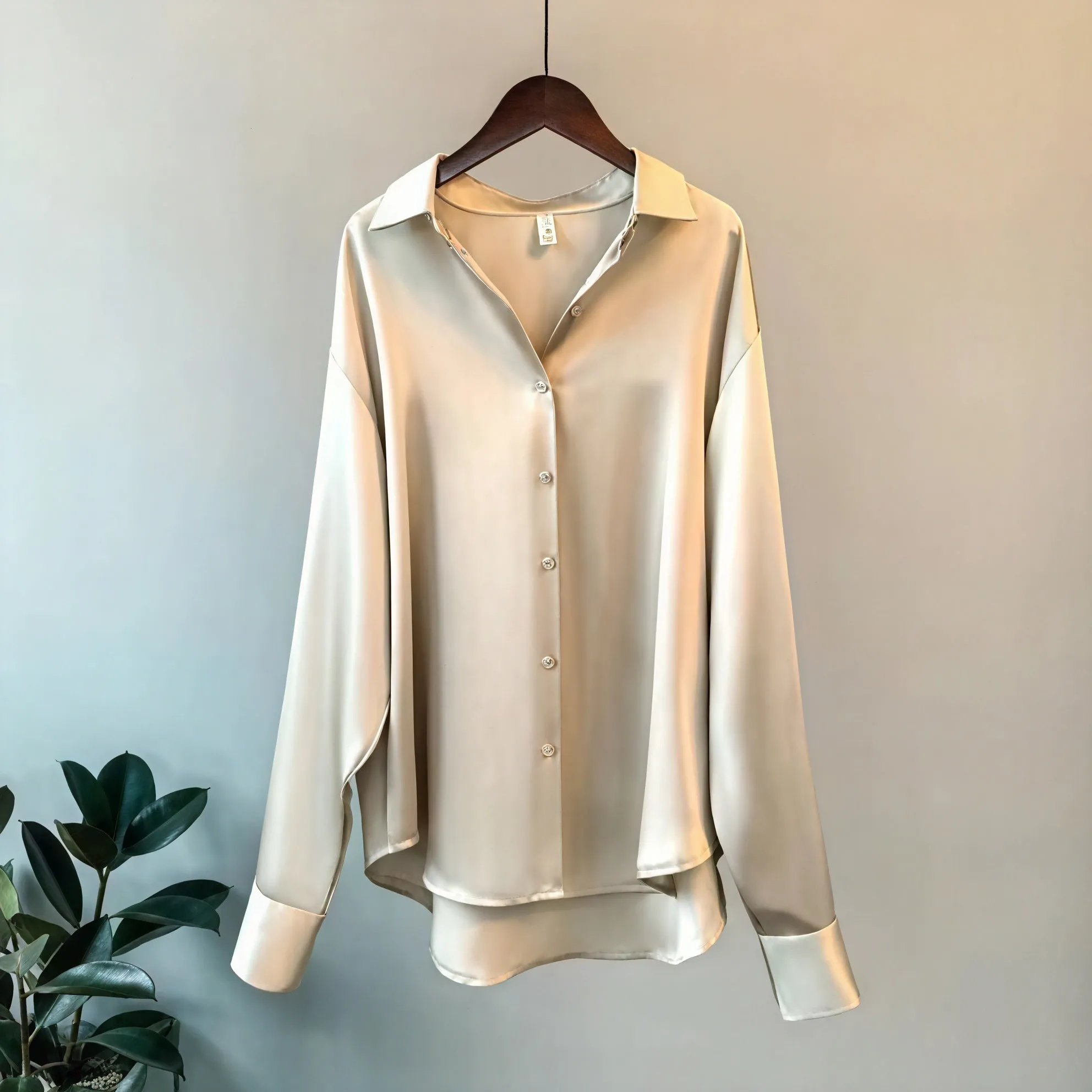 Silky Button-Down Top with Classic Collar