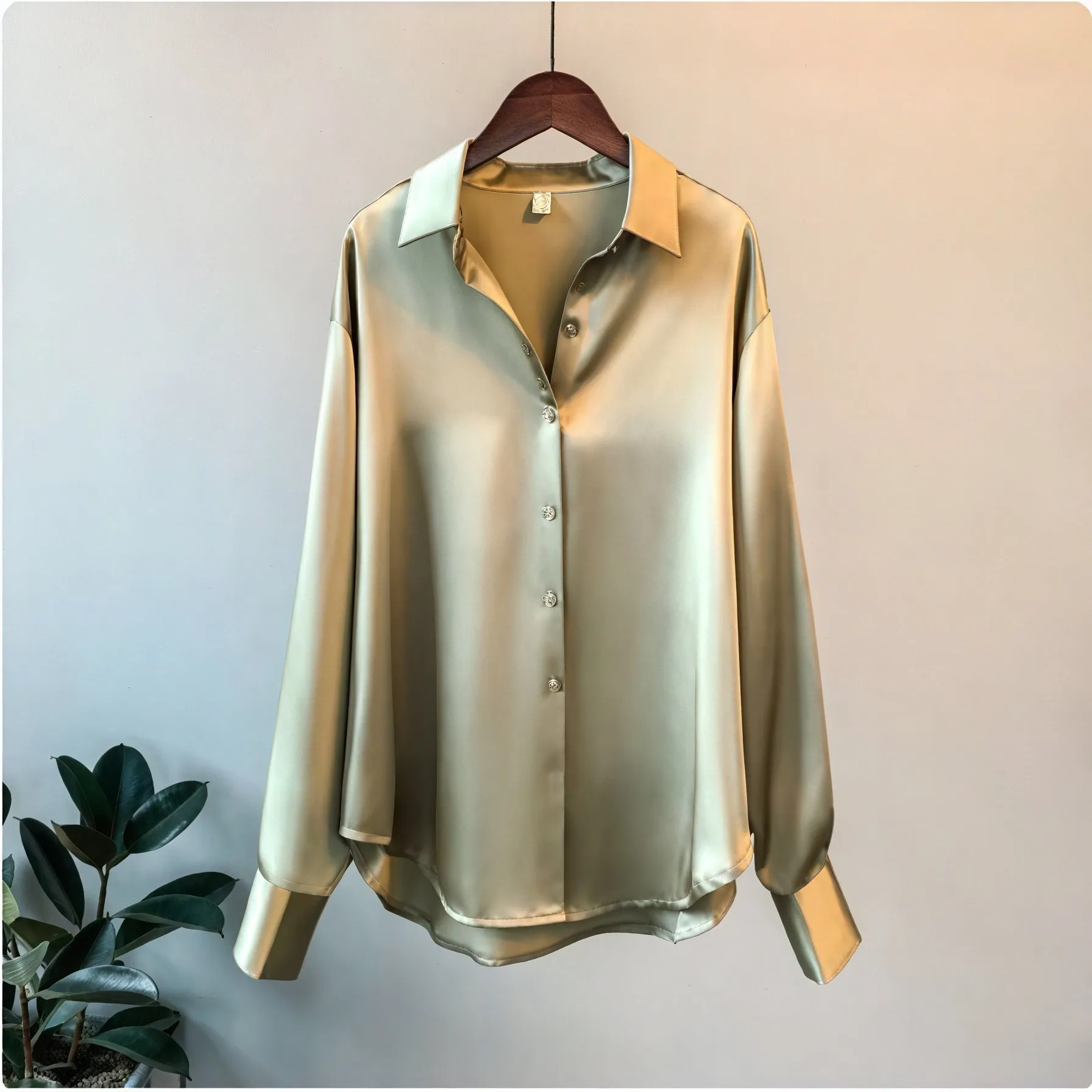 Silky Button-Down Top with Classic Collar