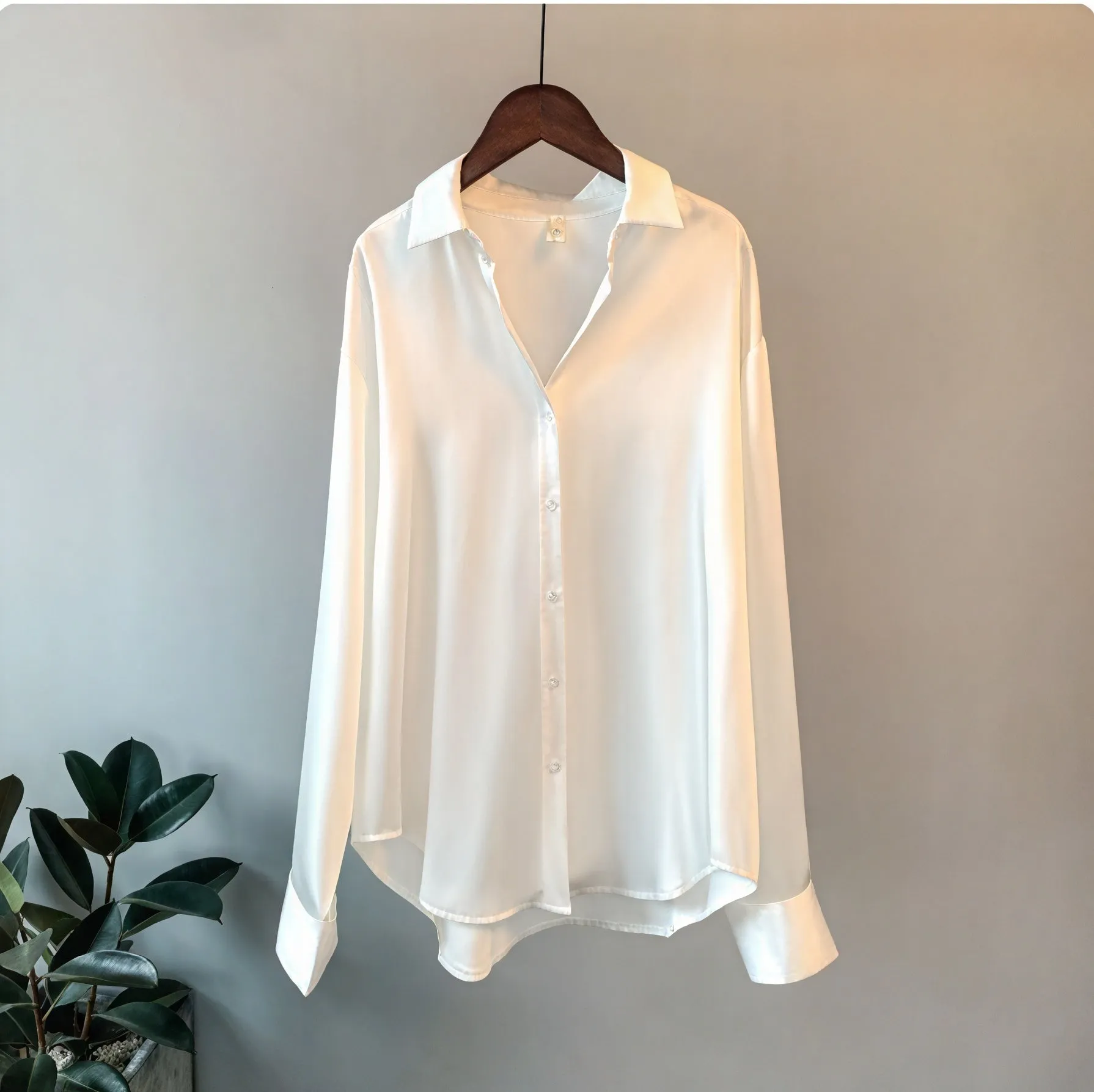 Silky Button-Down Top with Classic Collar