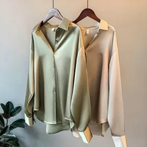 Silky Button-Down Top with Classic Collar