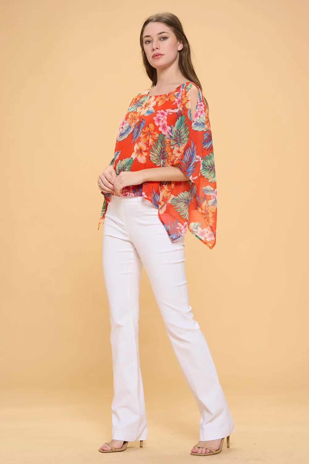 SLIT ANGEL SCOOP NECK OVERLAY BLOUSE