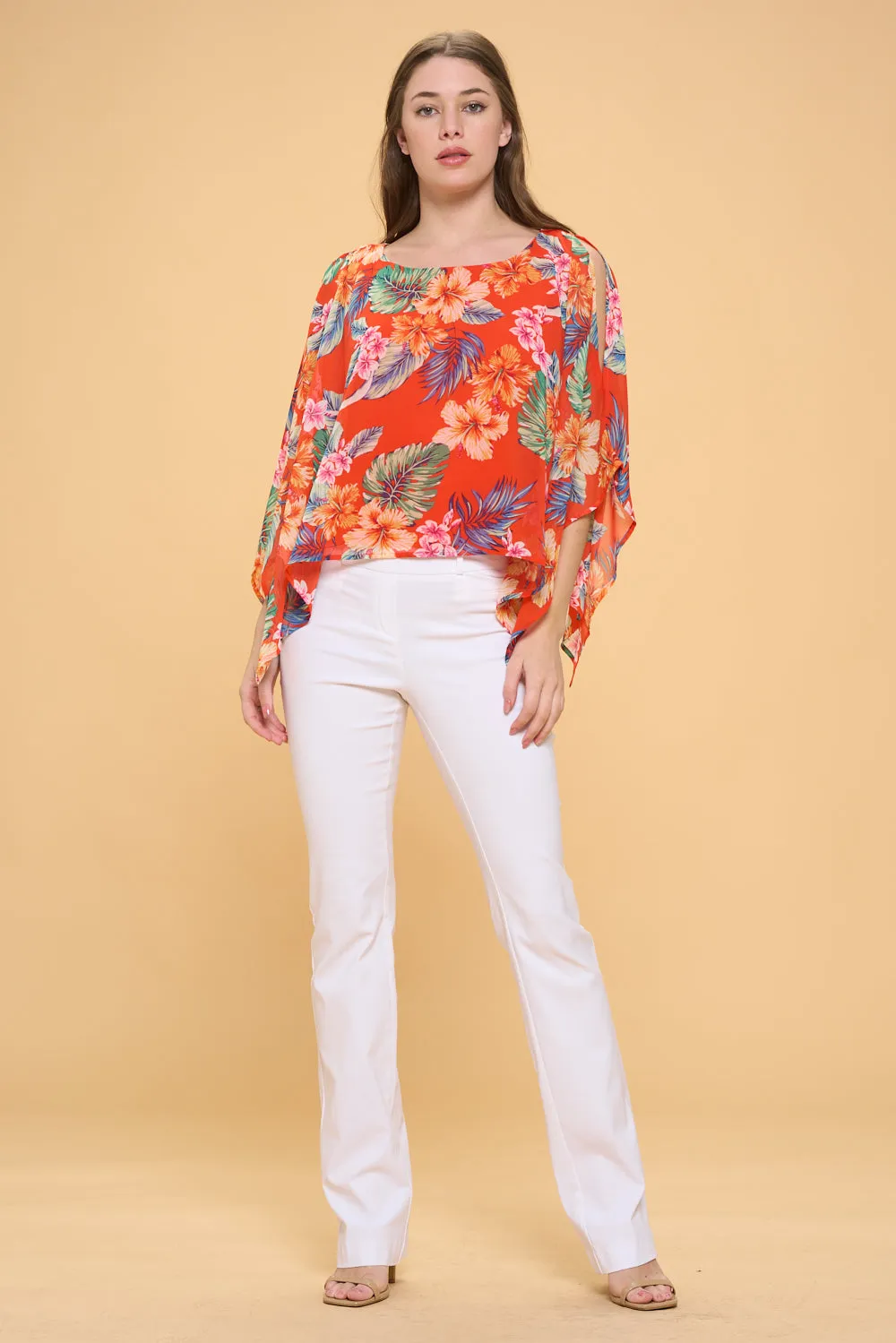 SLIT ANGEL SCOOP NECK OVERLAY BLOUSE