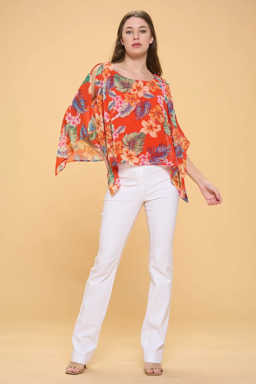 SLIT ANGEL SCOOP NECK OVERLAY BLOUSE