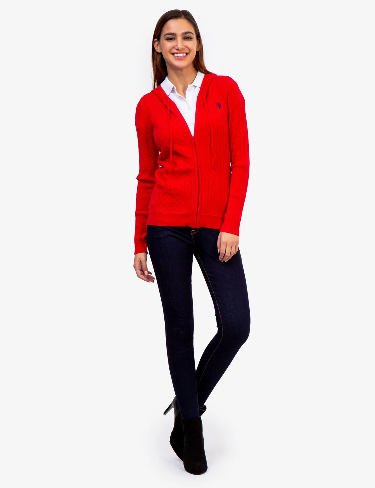 SOFT CABLE ZIP UP SWEATER WITH HOOD