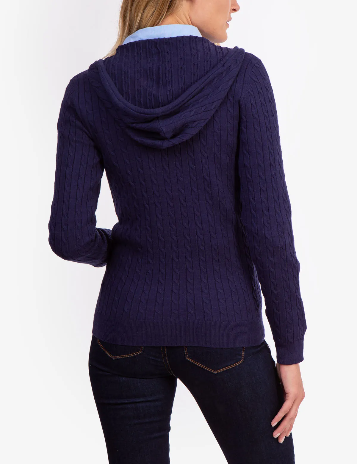 SOFT CABLE ZIP UP SWEATER WITH HOOD
