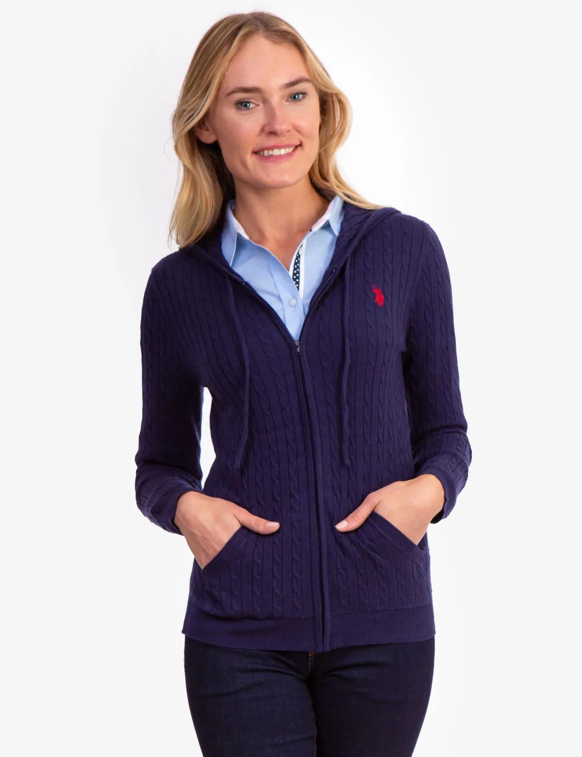 SOFT CABLE ZIP UP SWEATER WITH HOOD