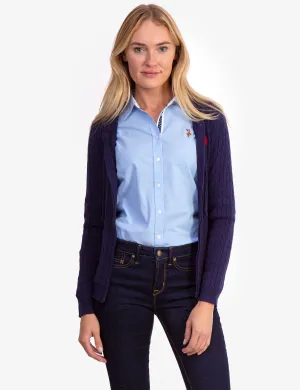 SOFT CABLE ZIP UP SWEATER WITH HOOD