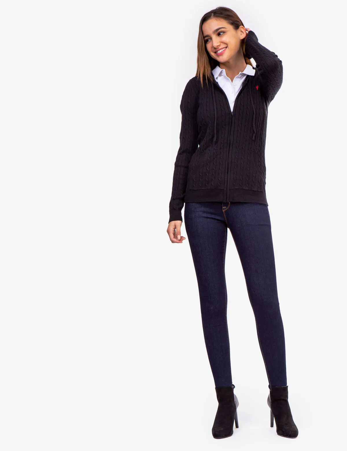SOFT CABLE ZIP UP SWEATER WITH HOOD