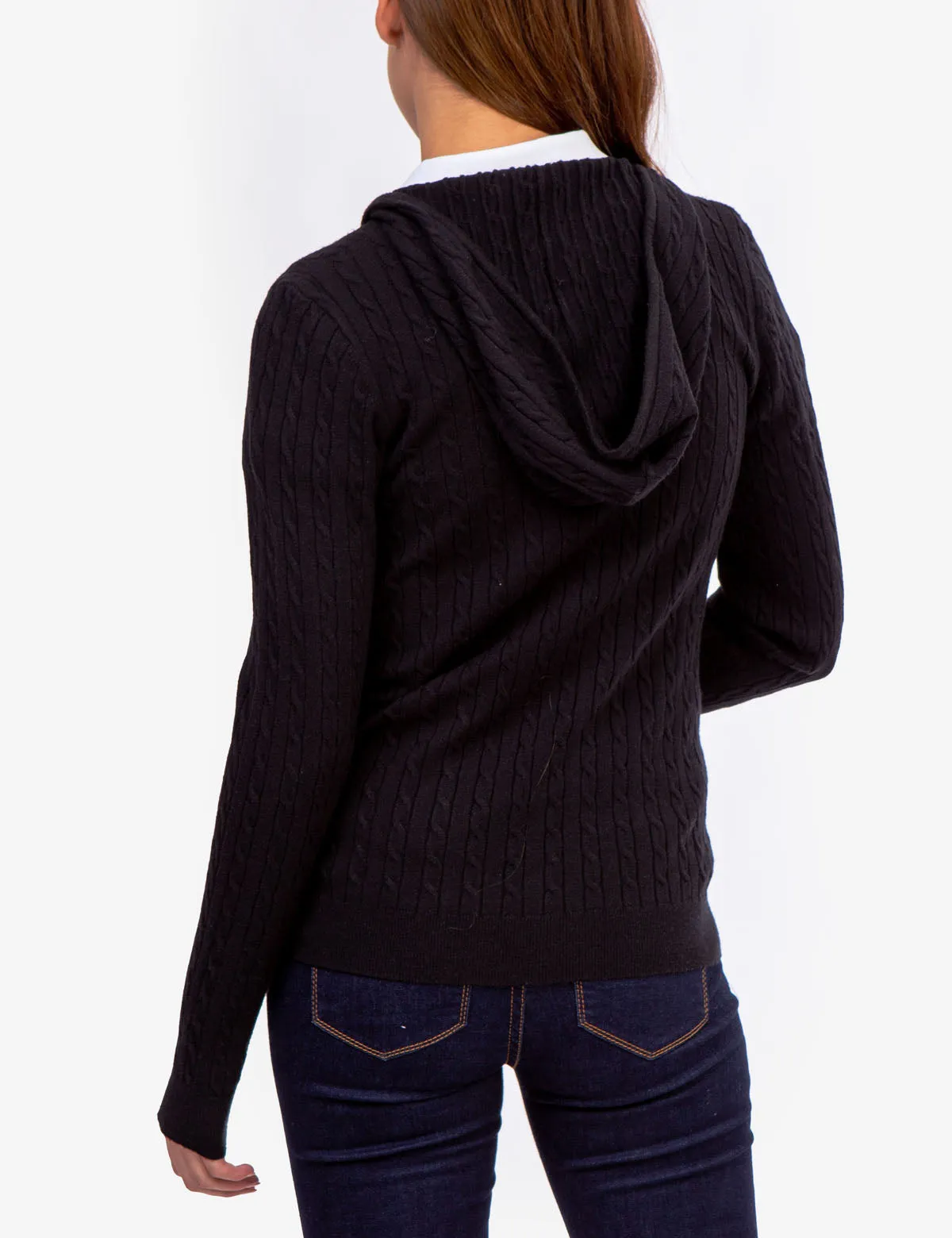 SOFT CABLE ZIP UP SWEATER WITH HOOD
