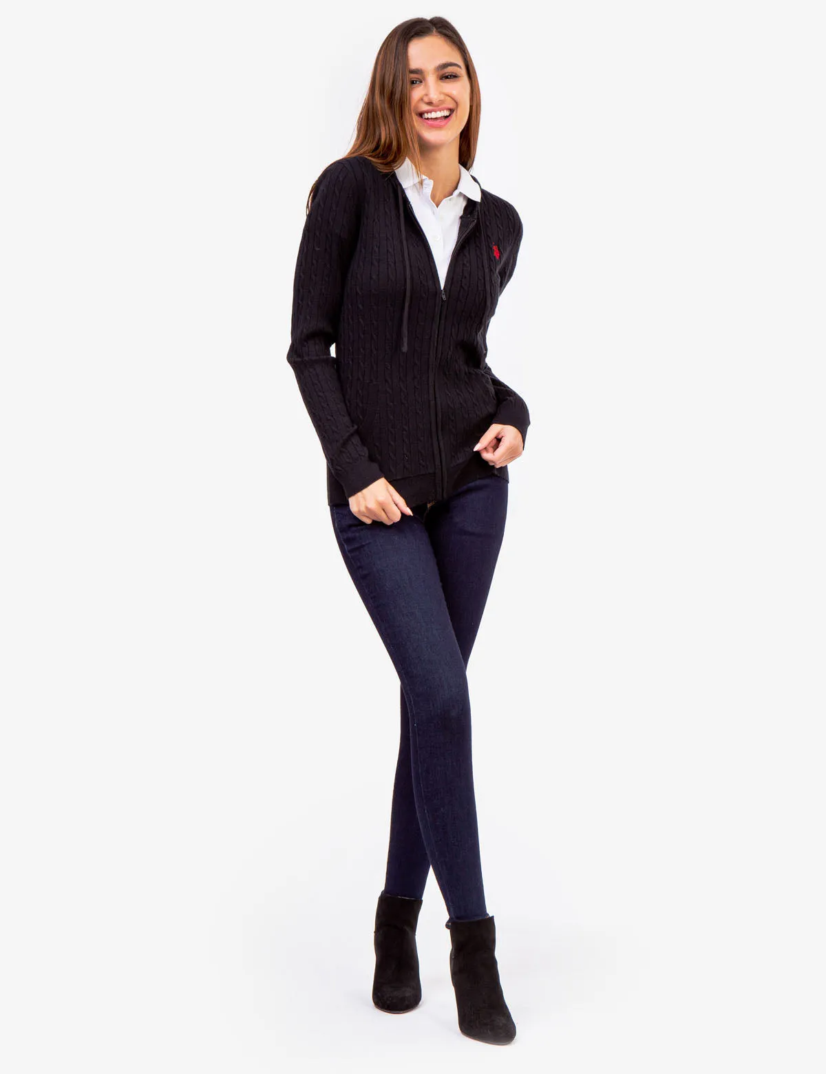 SOFT CABLE ZIP UP SWEATER WITH HOOD