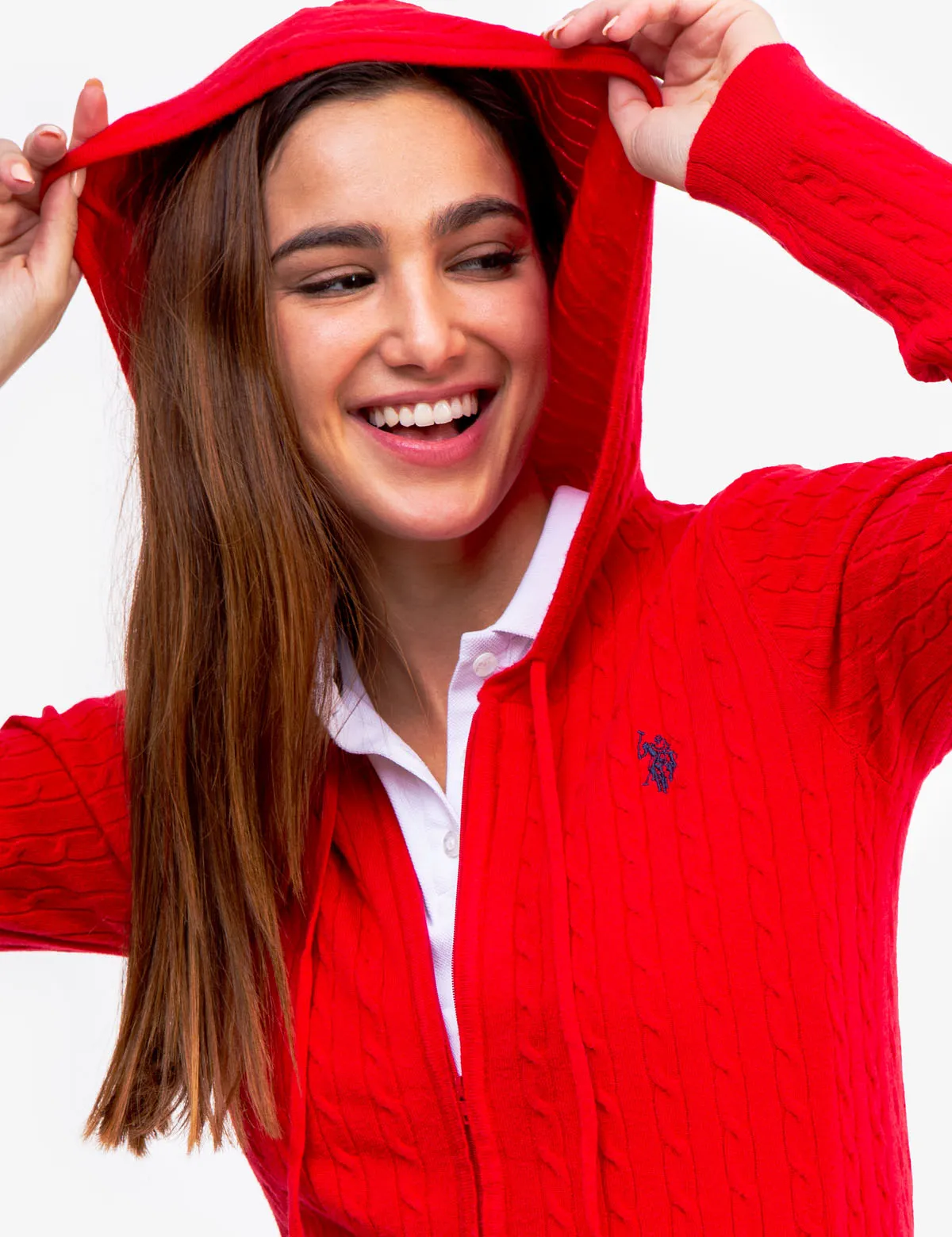 SOFT CABLE ZIP UP SWEATER WITH HOOD