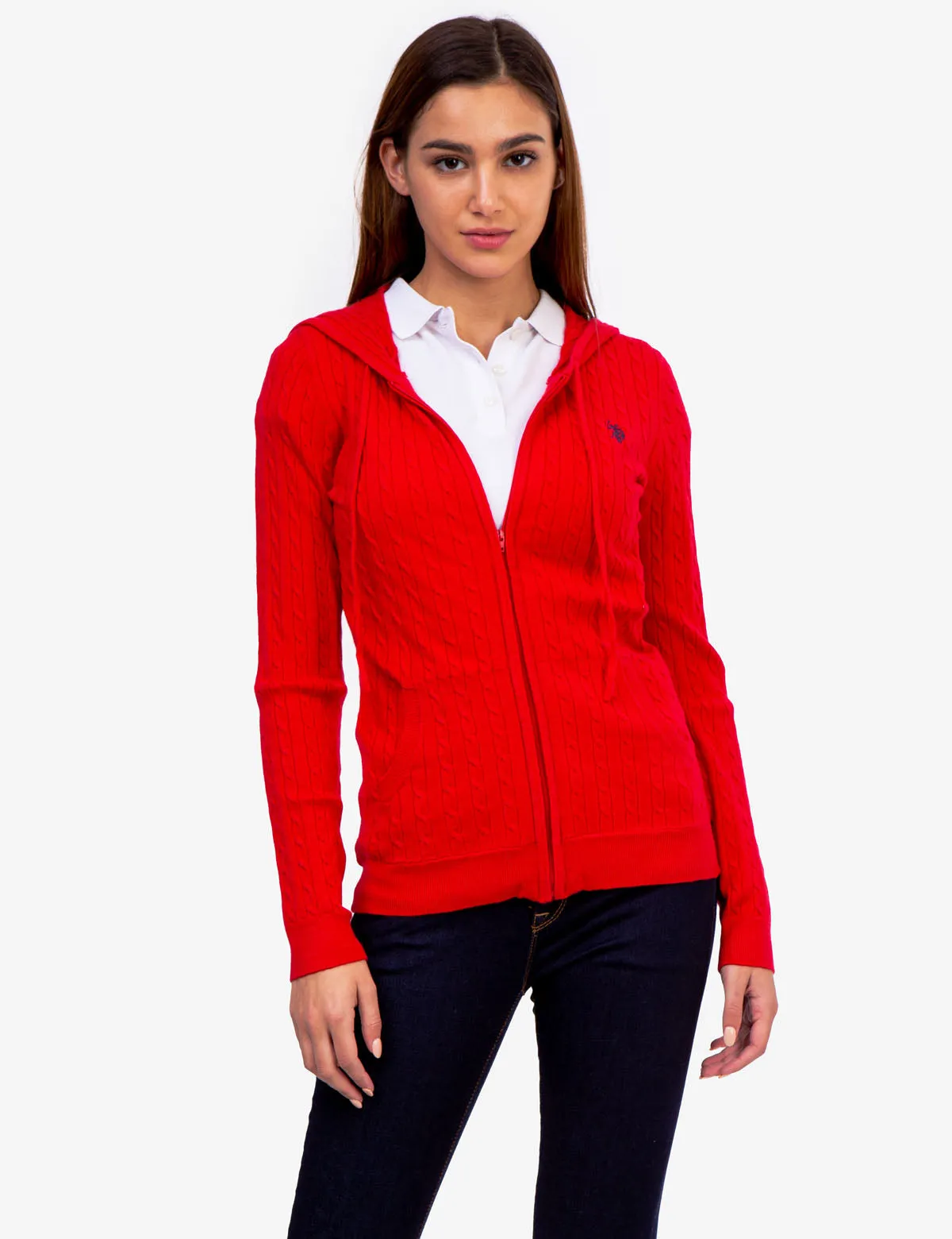SOFT CABLE ZIP UP SWEATER WITH HOOD