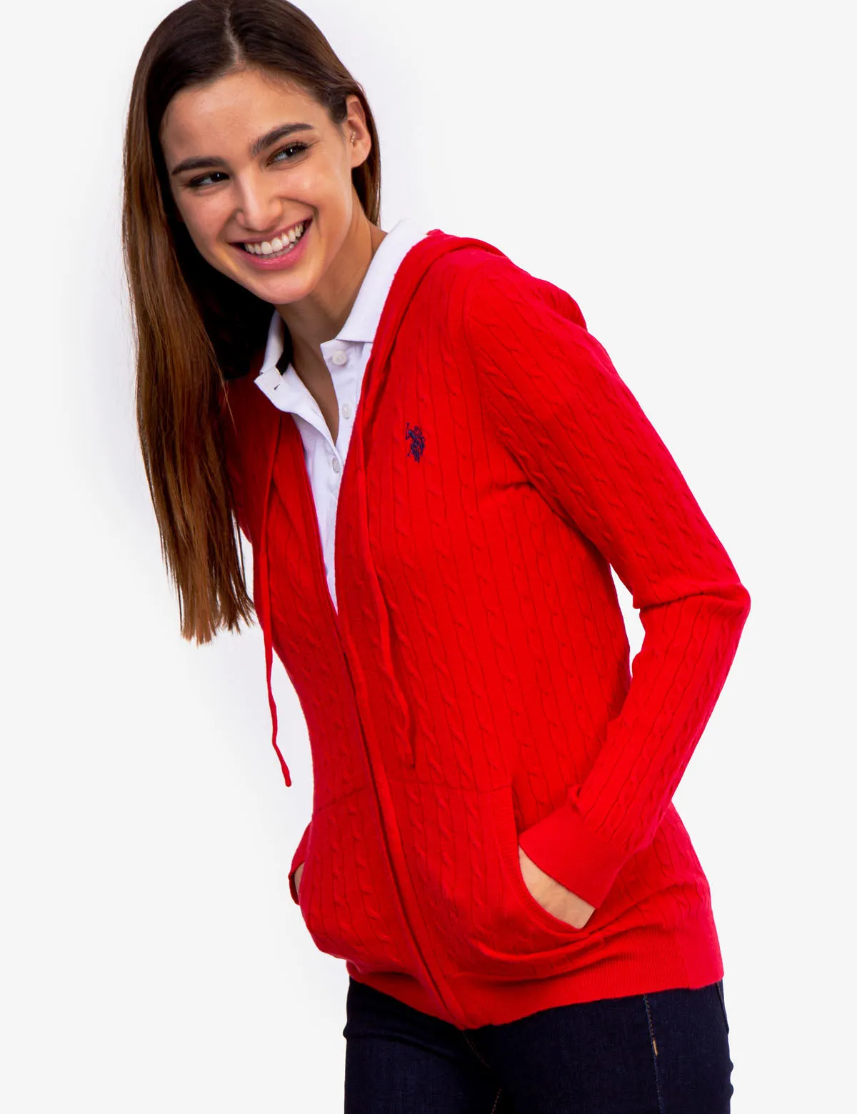 SOFT CABLE ZIP UP SWEATER WITH HOOD
