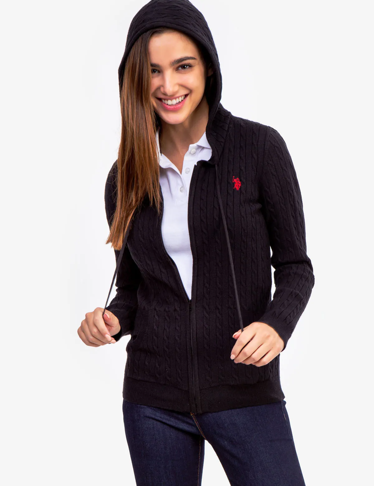 SOFT CABLE ZIP UP SWEATER WITH HOOD