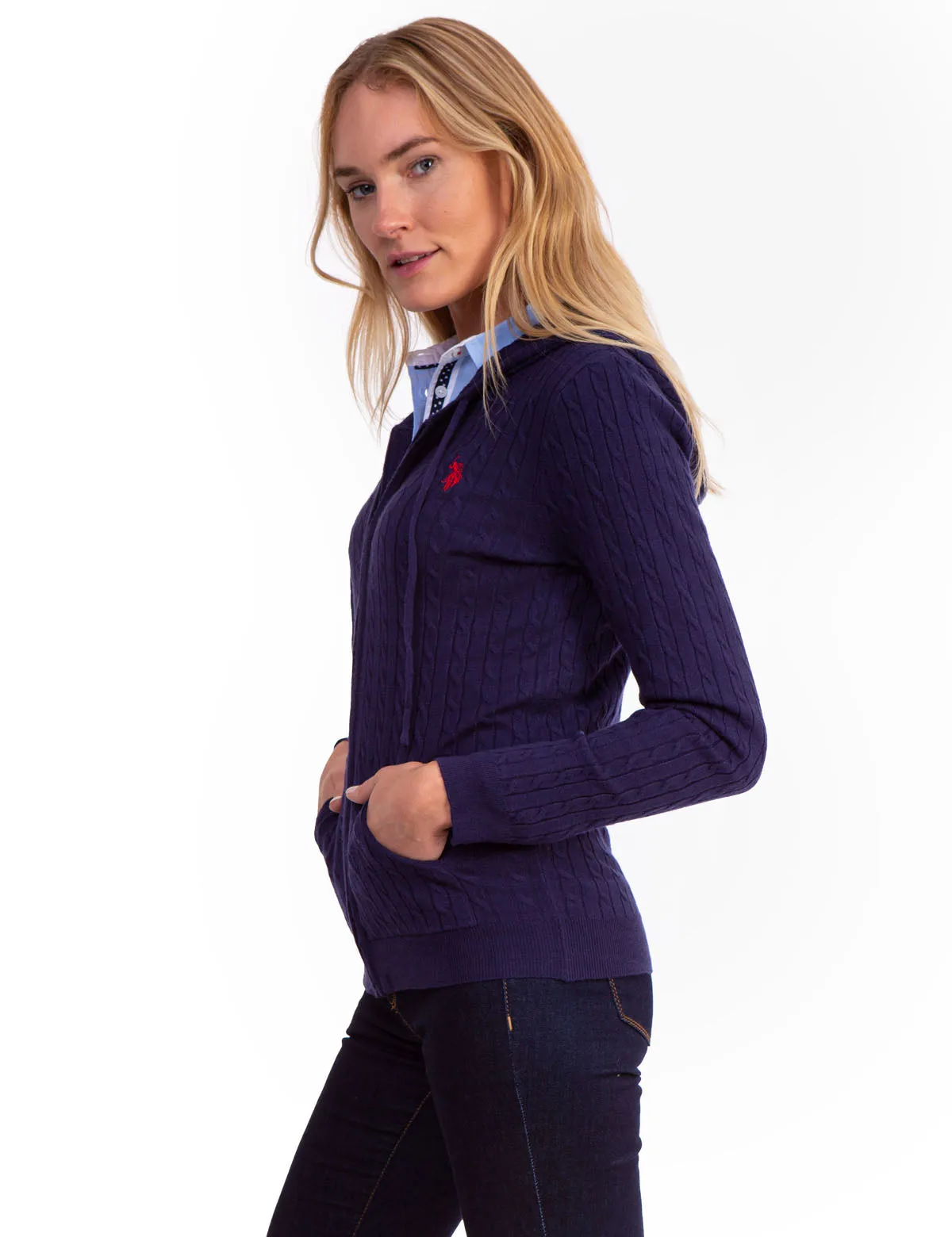 SOFT CABLE ZIP UP SWEATER WITH HOOD