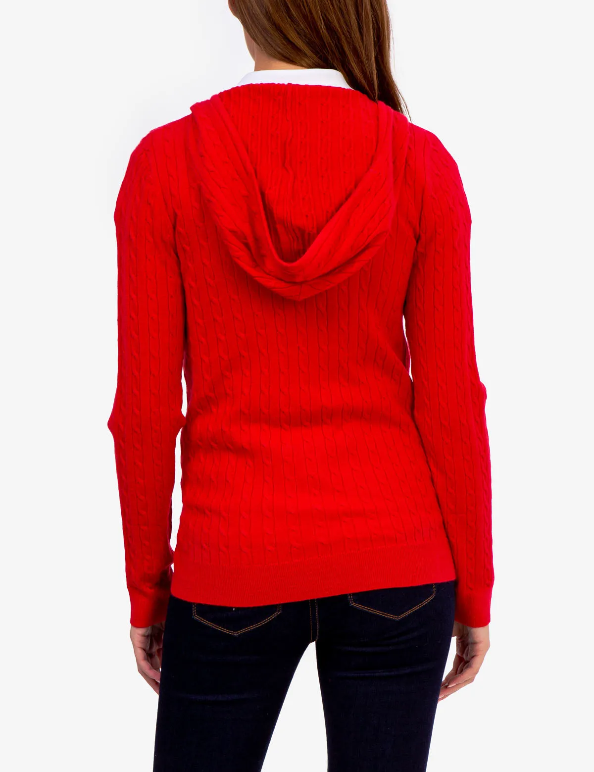 SOFT CABLE ZIP UP SWEATER WITH HOOD