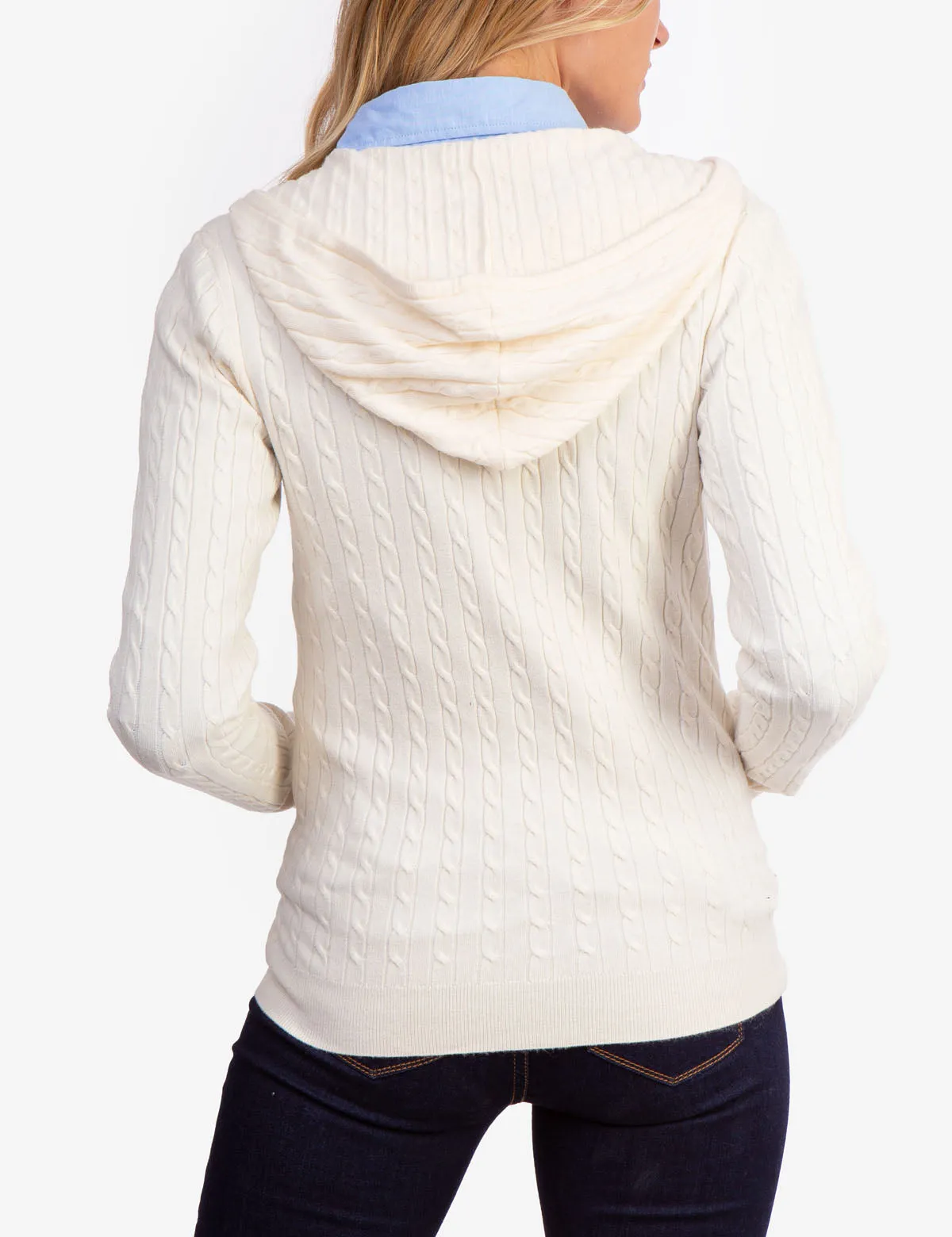 SOFT CABLE ZIP UP SWEATER WITH HOOD