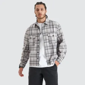 Solid Relaxed Overshirt Castlerock/Frost Grey Check