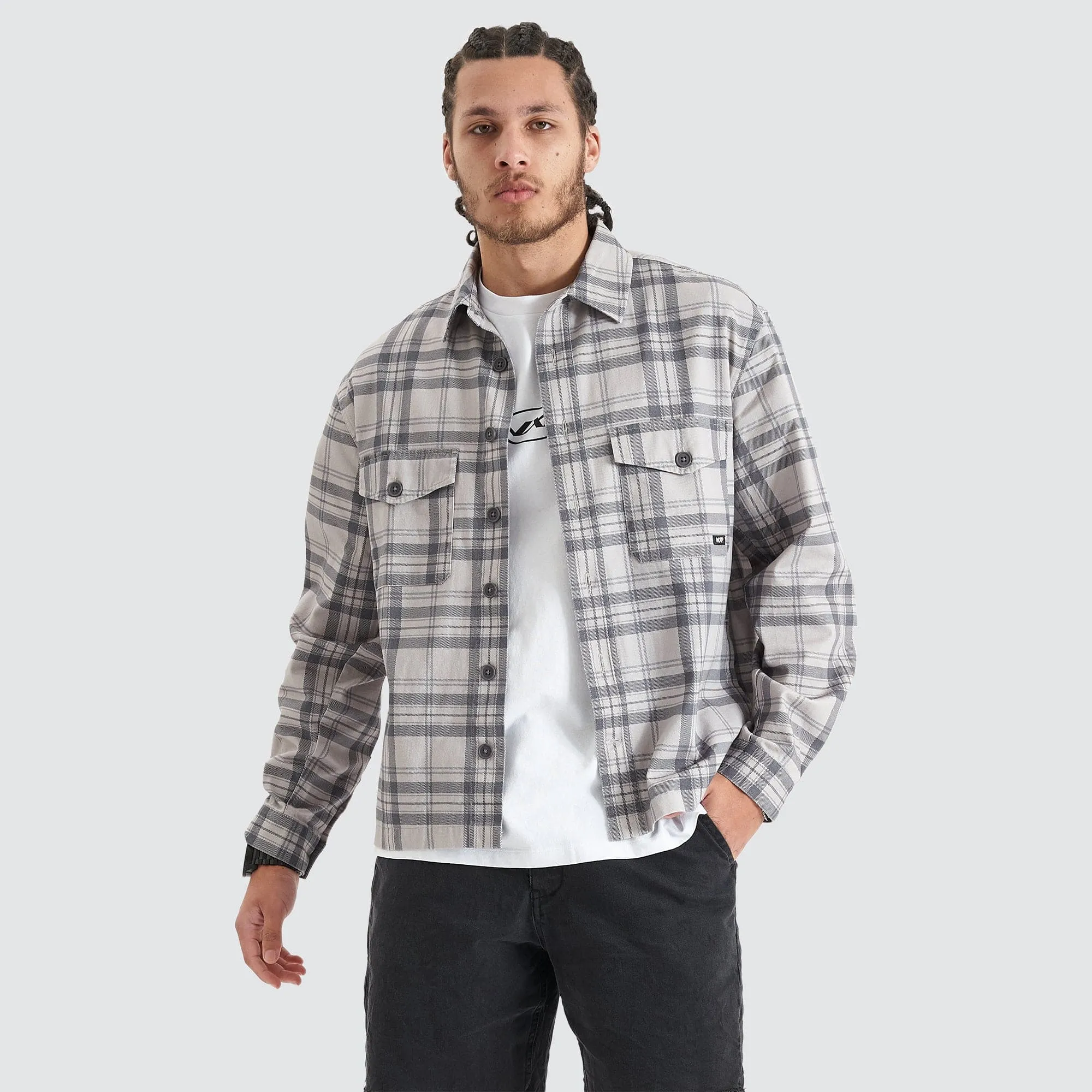Solid Relaxed Overshirt Castlerock/Frost Grey Check