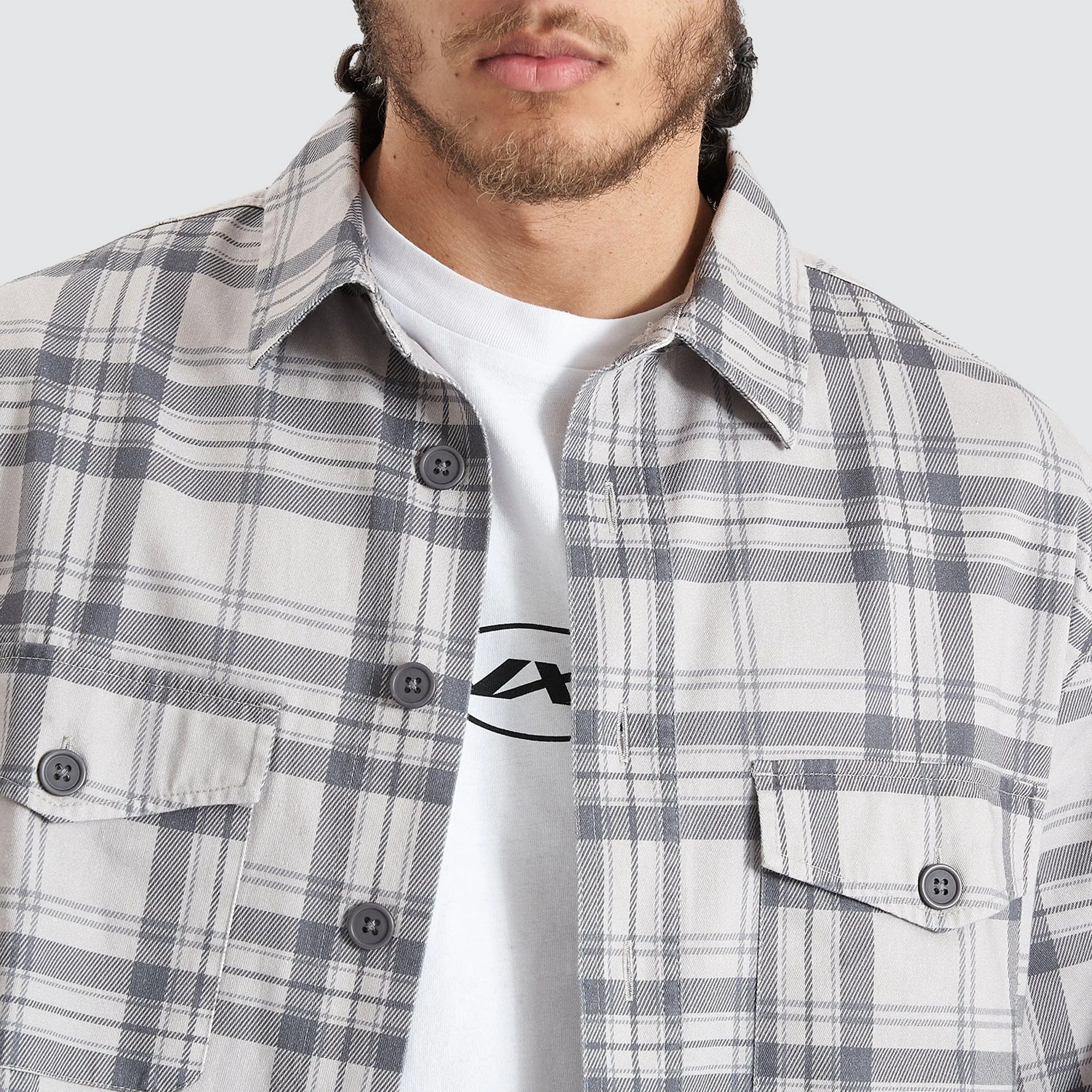 Solid Relaxed Overshirt Castlerock/Frost Grey Check