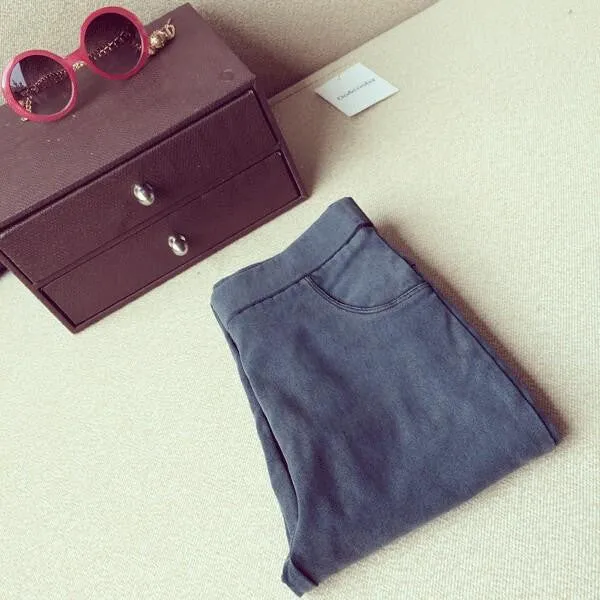 Spring Autumn Fashion Skinny Slim Thin High Elastic Waist Washed Jeans Jeggings Pencil Pants Denim Leggings For Women