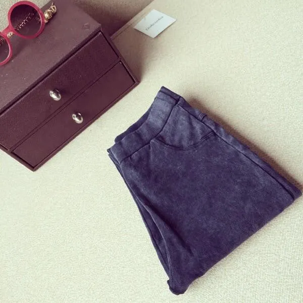 Spring Autumn Fashion Skinny Slim Thin High Elastic Waist Washed Jeans Jeggings Pencil Pants Denim Leggings For Women