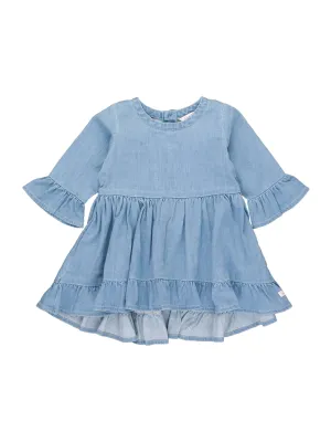 Stretch Denim High Low Ruffle Tunic