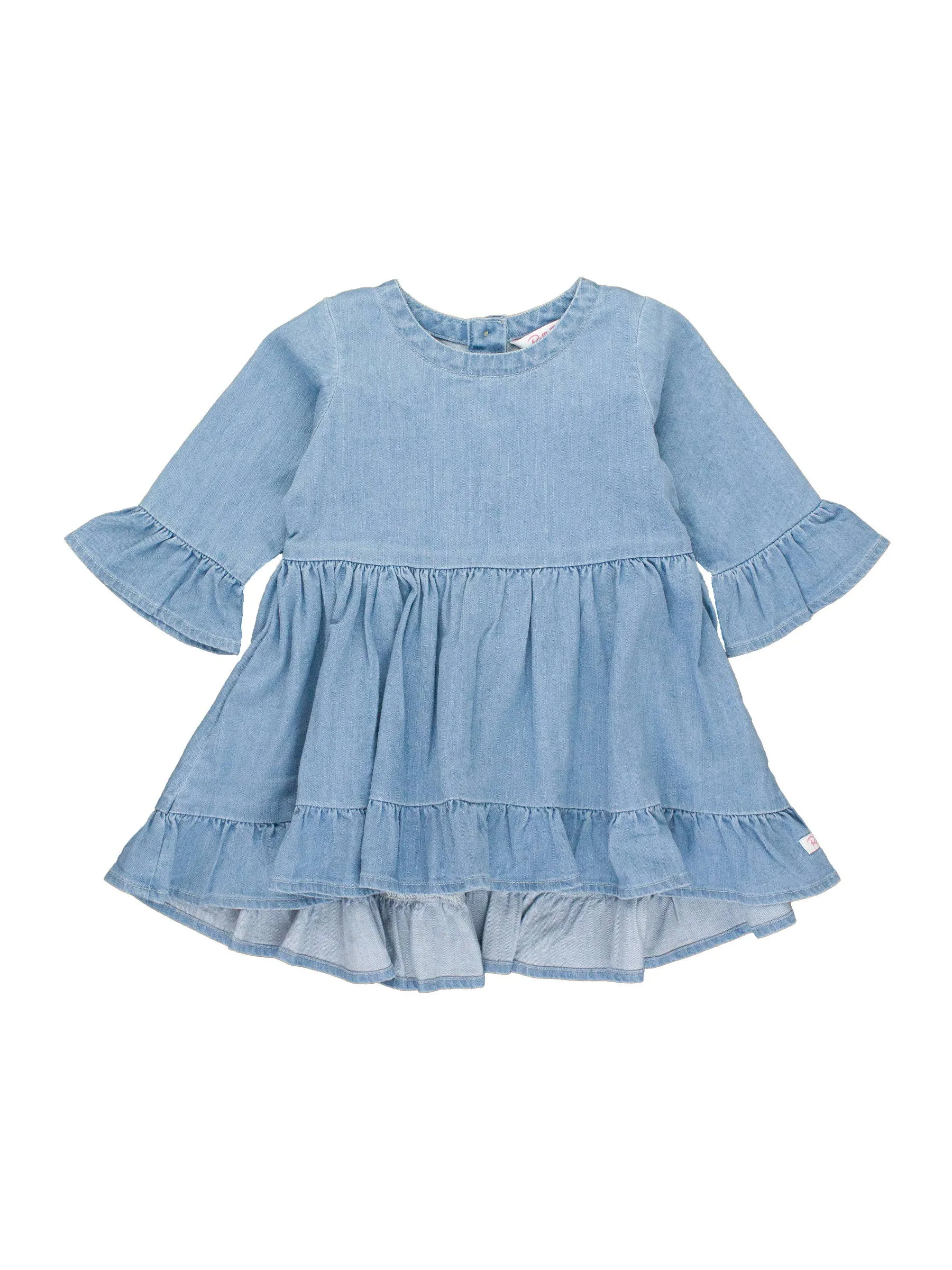 Stretch Denim High Low Ruffle Tunic