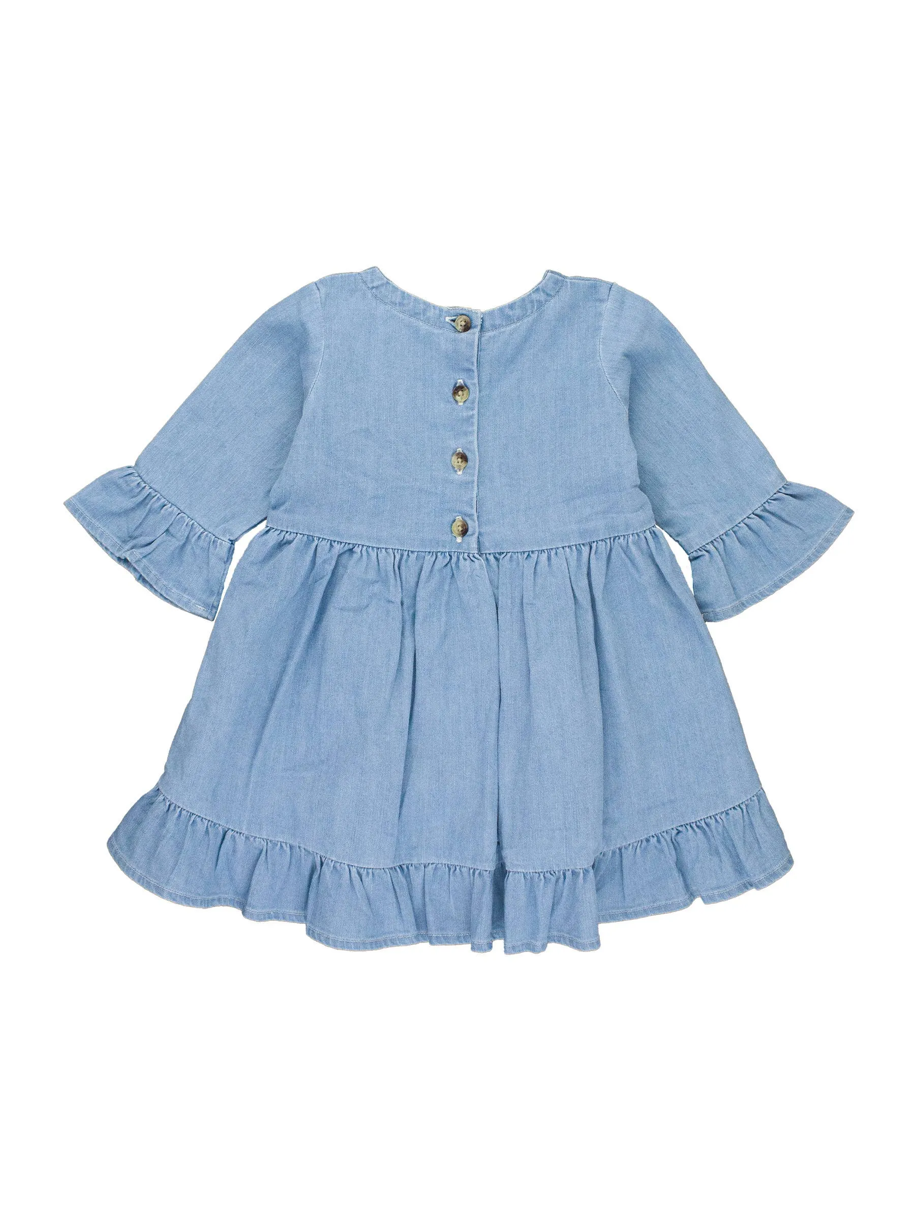 Stretch Denim High Low Ruffle Tunic