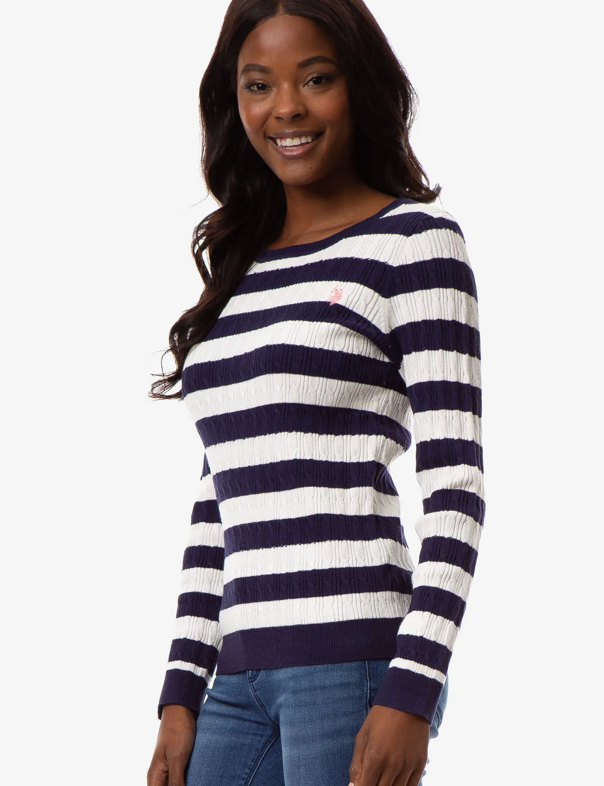 STRIPED CABLE KNIT SWEATER