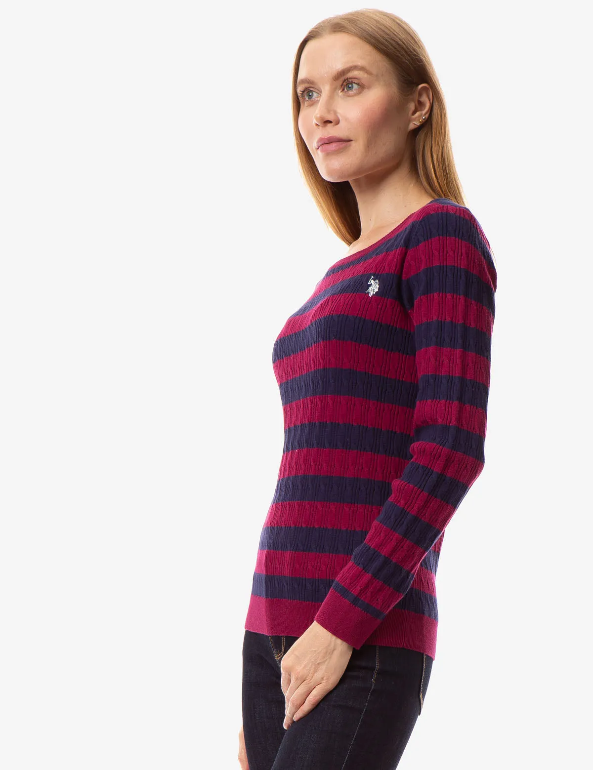 STRIPED CABLE KNIT SWEATER