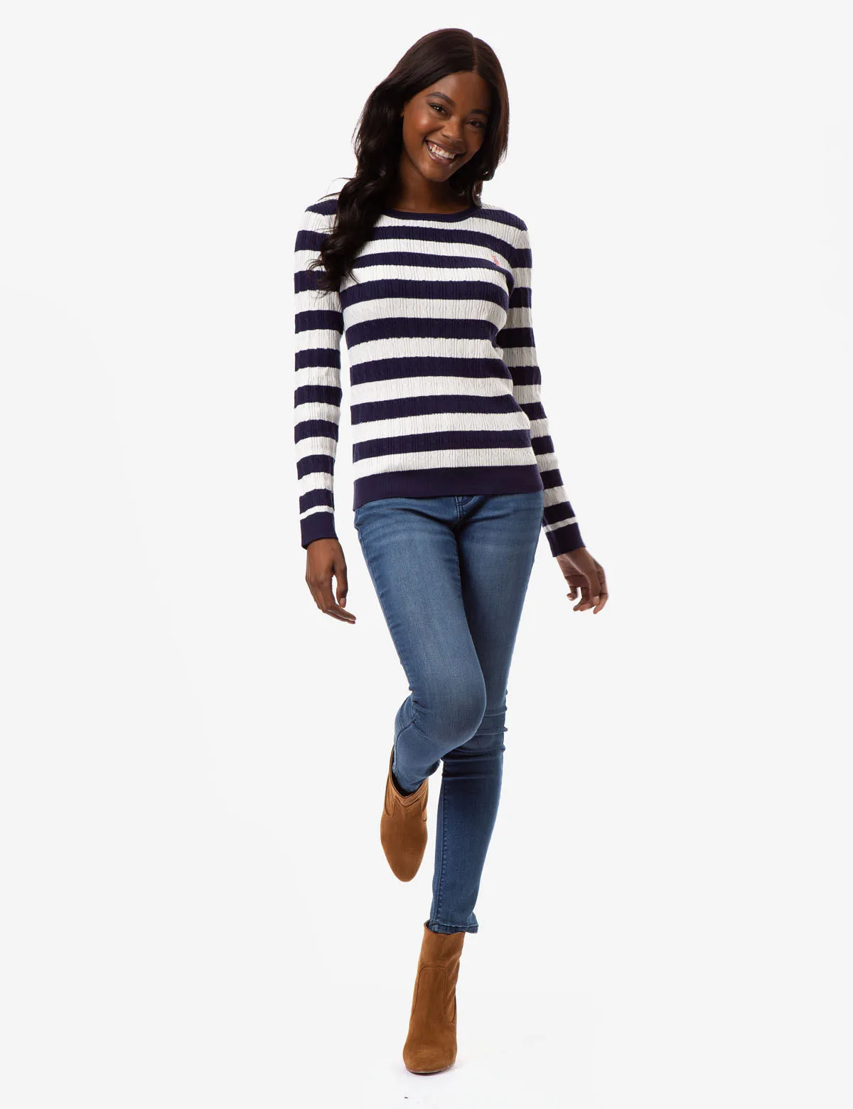 STRIPED CABLE KNIT SWEATER