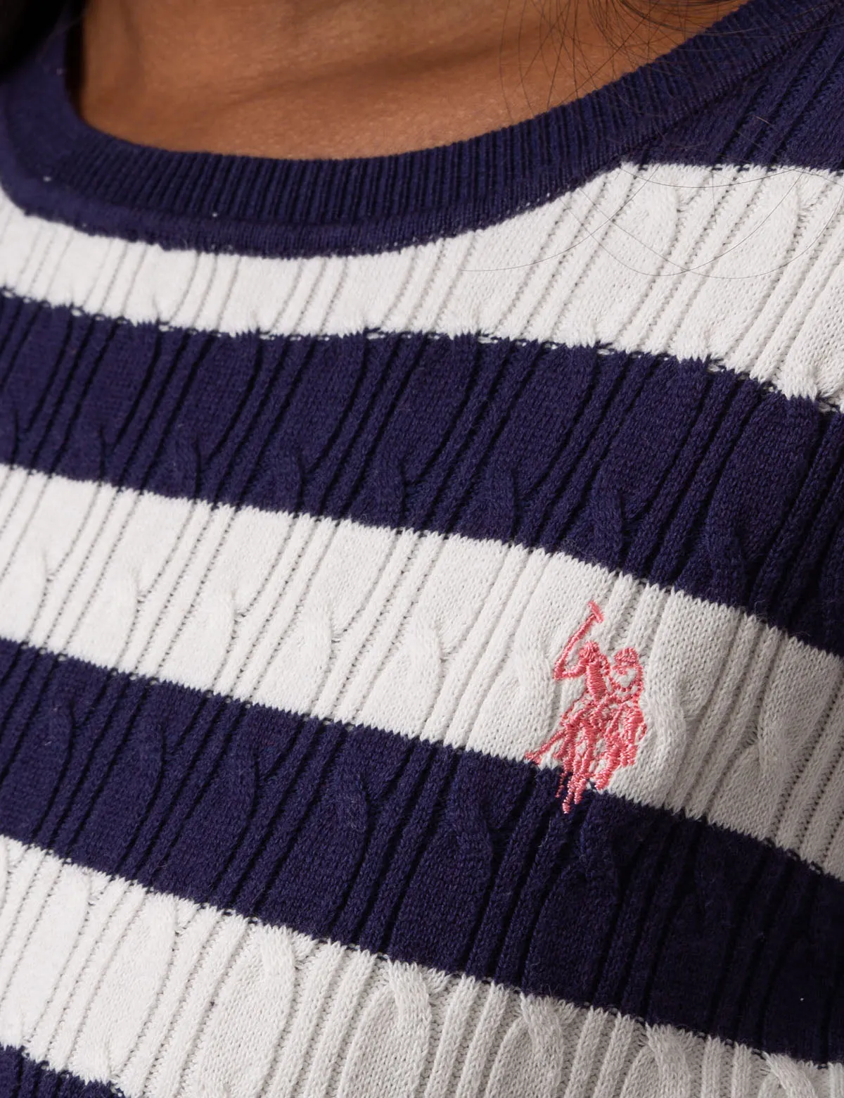 STRIPED CABLE KNIT SWEATER