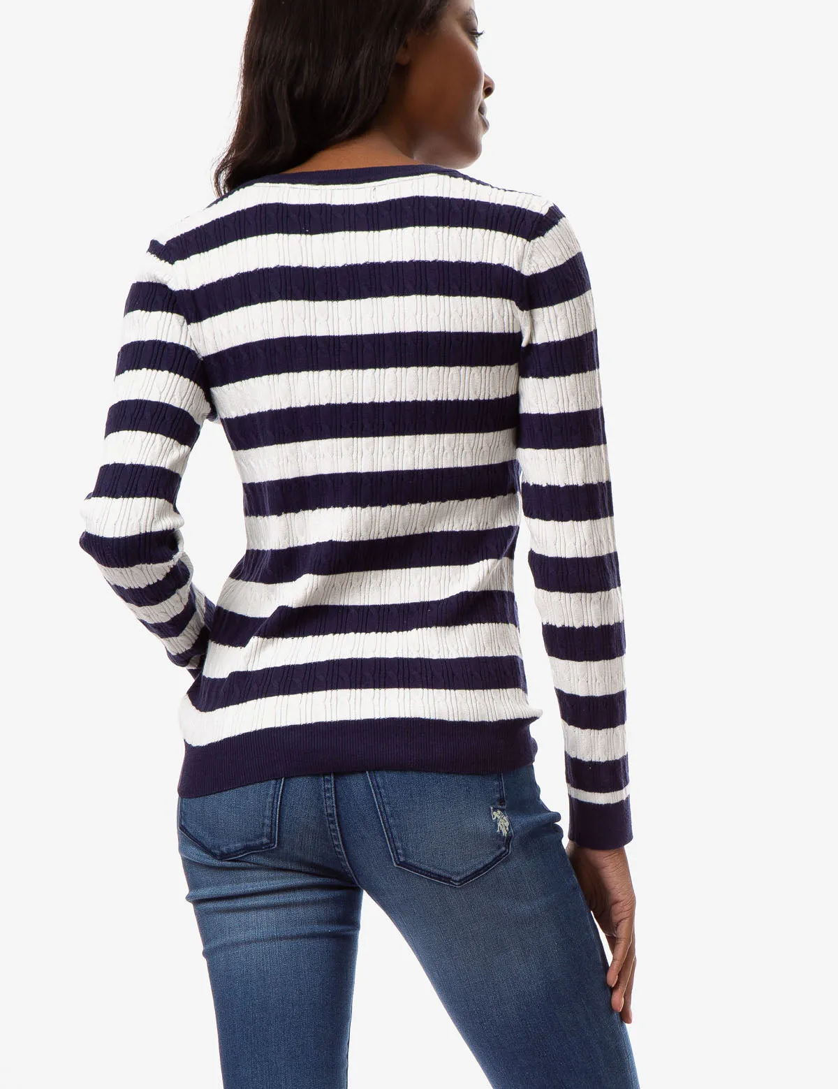 STRIPED CABLE KNIT SWEATER