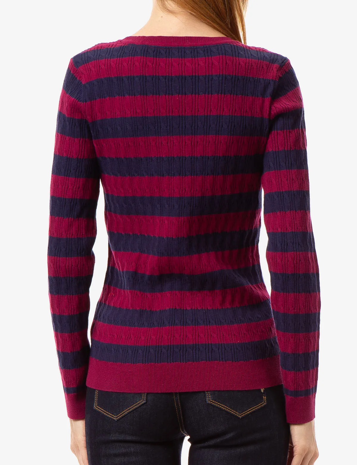 STRIPED CABLE KNIT SWEATER