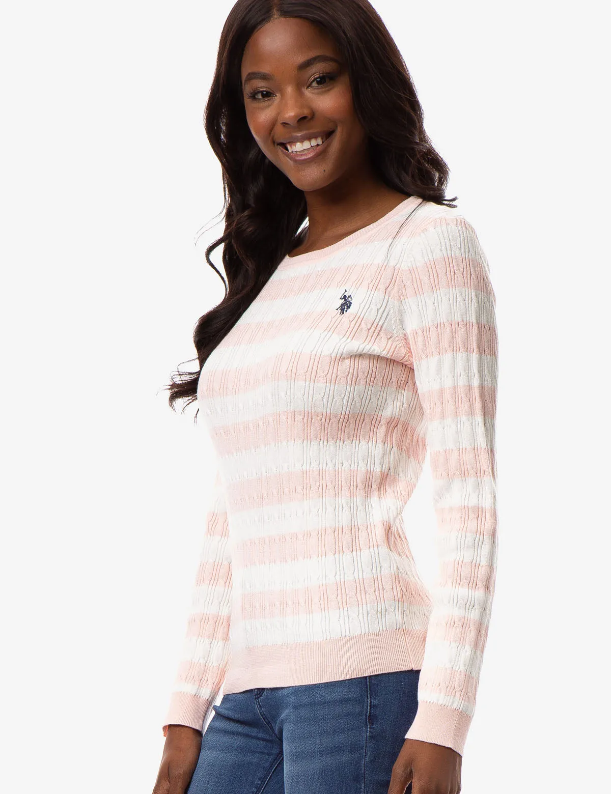 STRIPED CABLE KNIT SWEATER