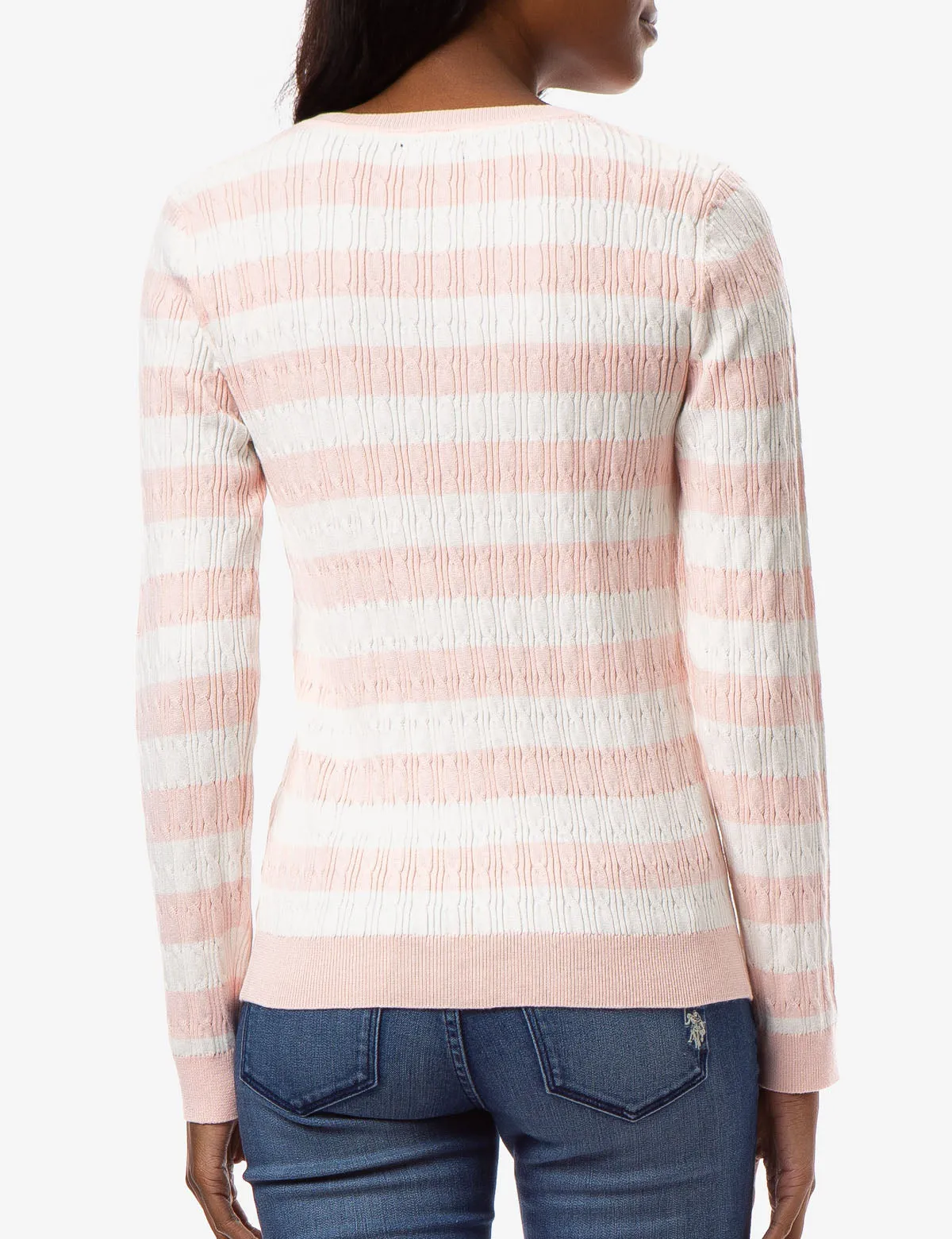 STRIPED CABLE KNIT SWEATER