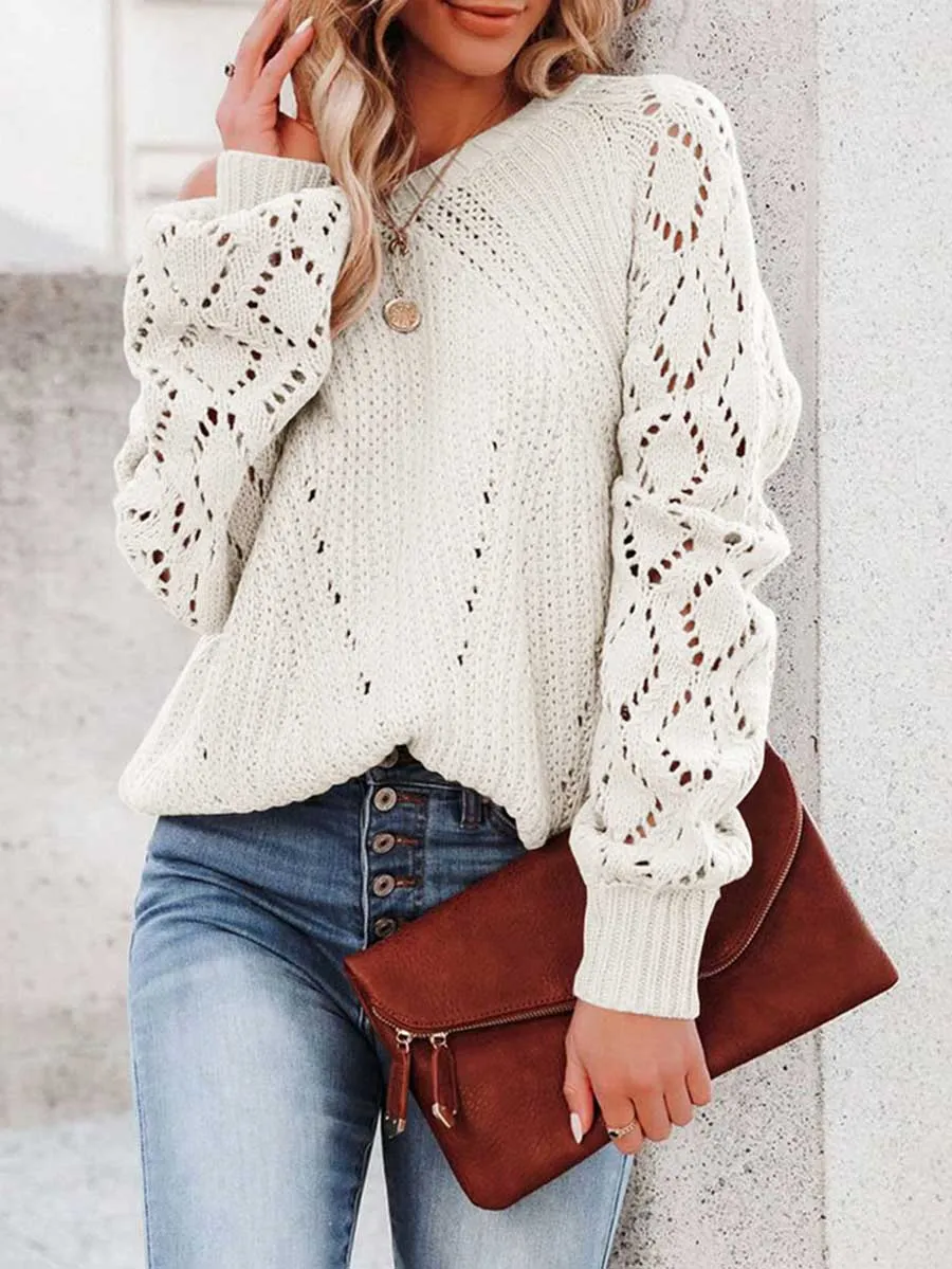 Stunncal Cutout Knit Lantern Sleeve Sweater